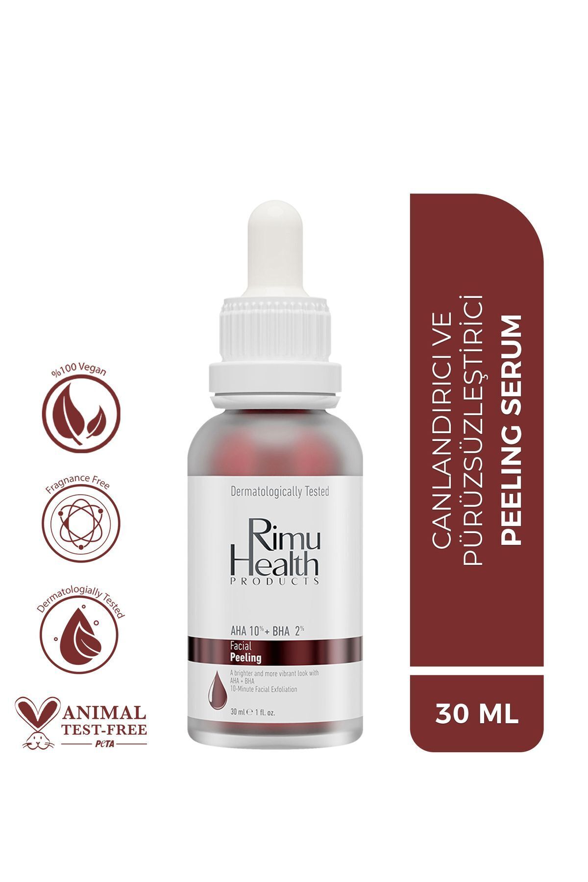 Rimu Health Products Canlandırıcı Ve Cilt Tonu Eşitleyici Yüz Peeling Serum 30 Ml (aha 10% + Bha 2%)