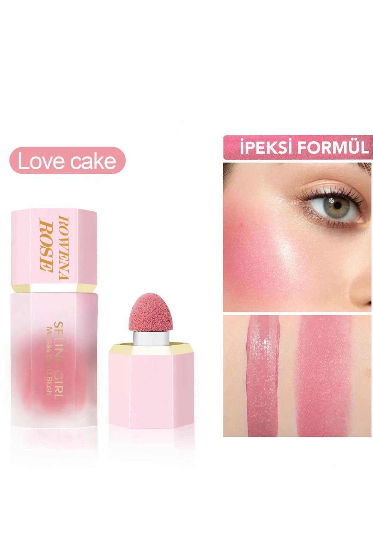 ROWENAROSE Yoğun Pigmentli Likit Allık (Love Cake) Doğal Görünüm