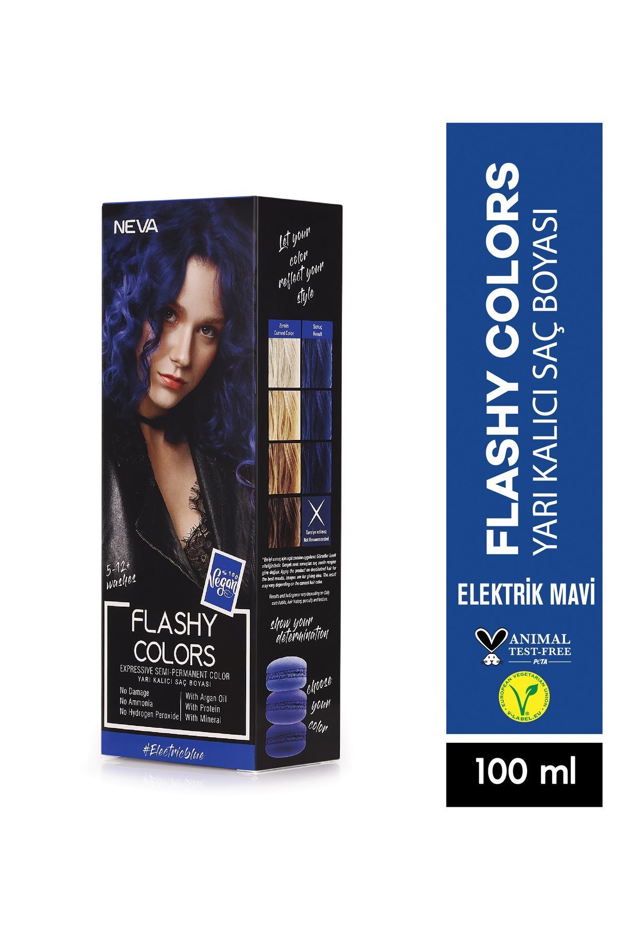 Neva Flashy Colors ELEKTRİK MAVİ Direkt Uygulanan Yarı Kalıcı Saç Boyası 100ml (vegan)