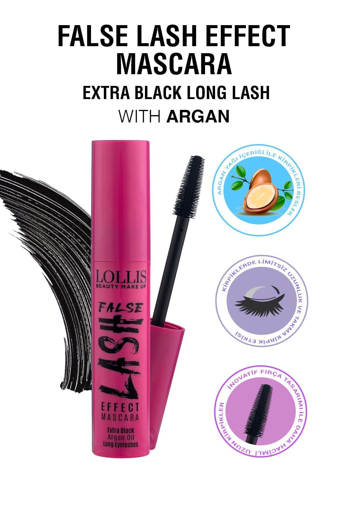 Lollis False Lash Effect Mascara With Argan Oil / Takma Kirpik Etkili Argan Yağlı Maskara / Rimel