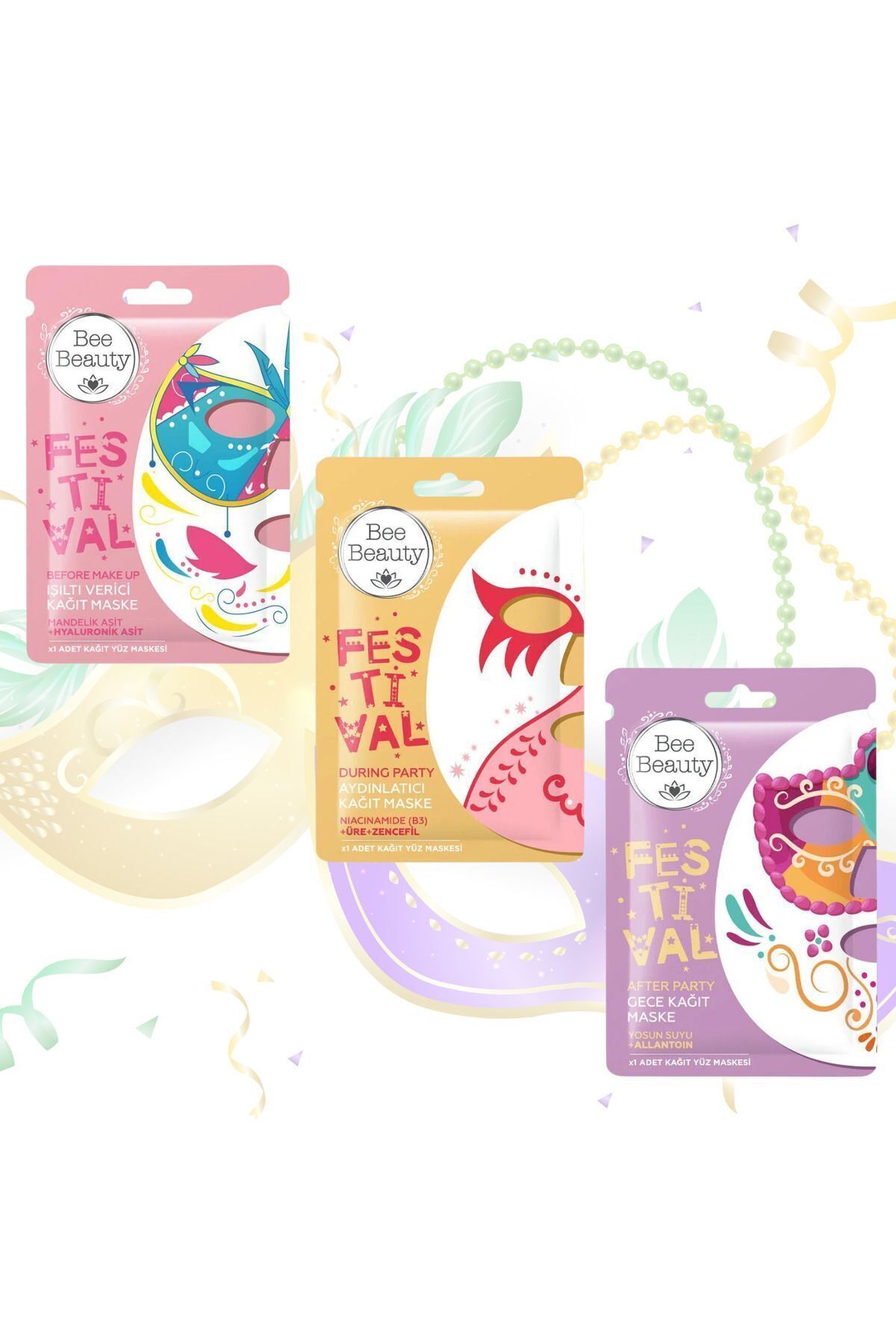 Bee Beauty Festival Kağıt Maske Set 3lü