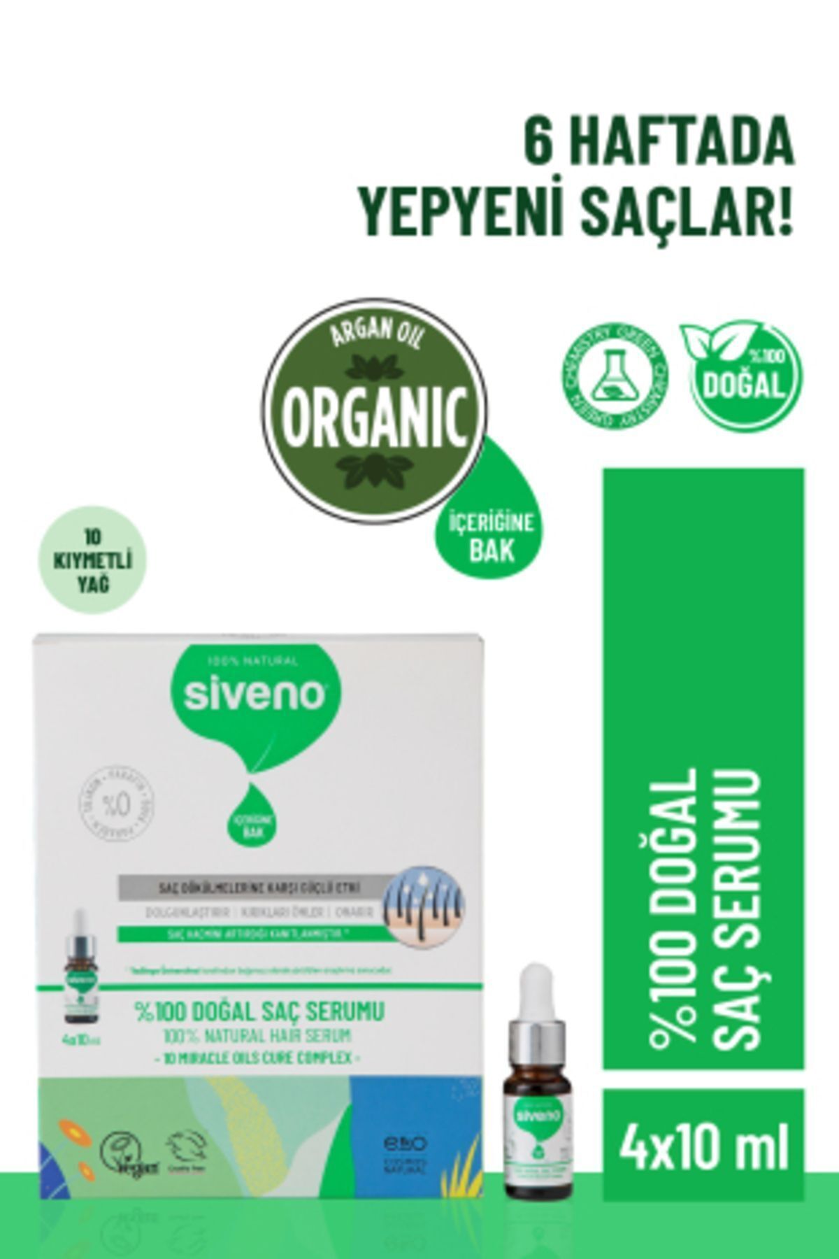 Siveno %100 Doğal Onarıcı Yoğunlaştırıcı Bakım Serumu Biberiye Yağlı Yıpranmış Dökülen Saçlara Özel 4x10 ml