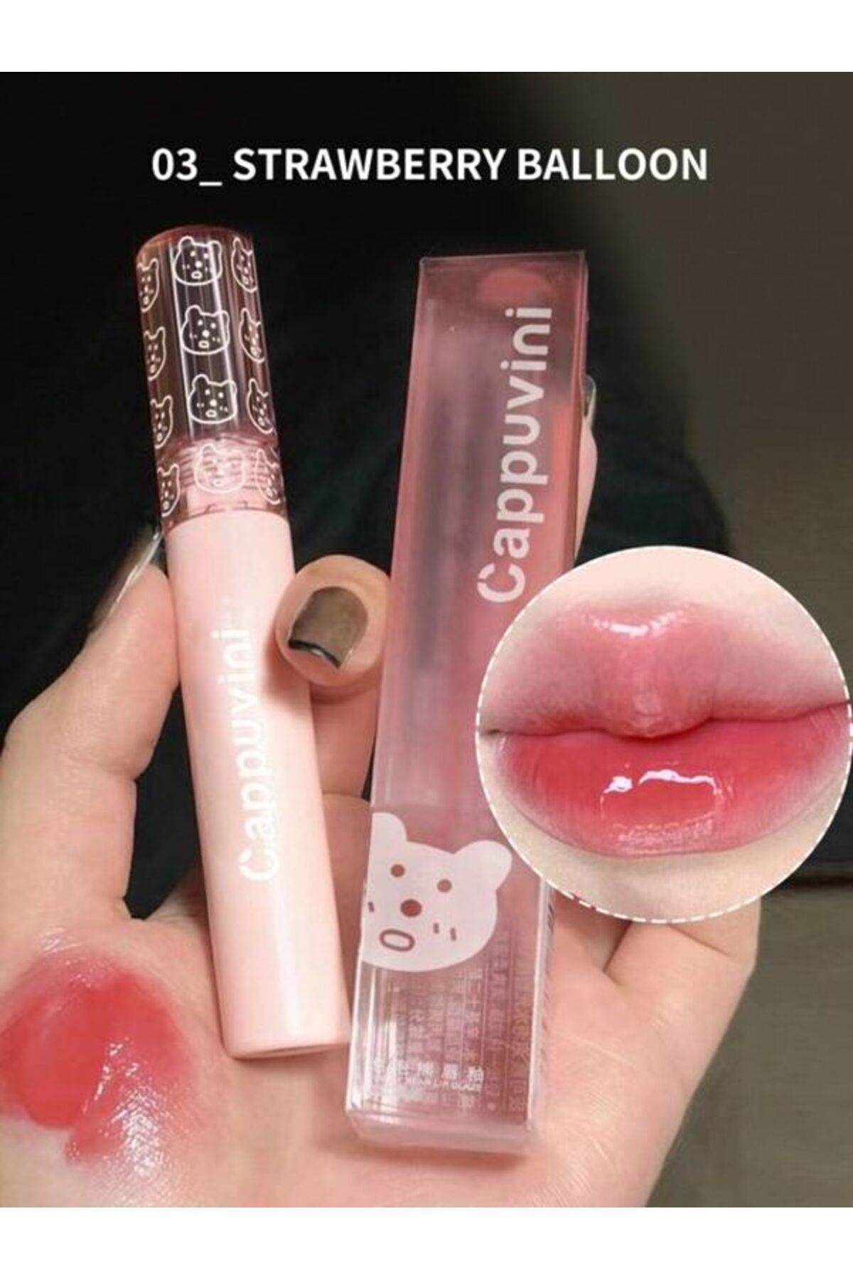 cappuvini Kedi Desenli Lip Gloss, 1 Adet 3 Numara Tint, Gloss
