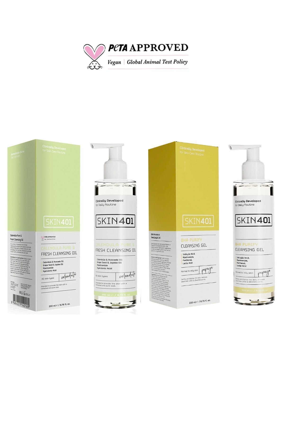 Skin401 Çift Aşamalı Yüz Temizleme Rutini Karma ve Yağlı Cilt Tipleri