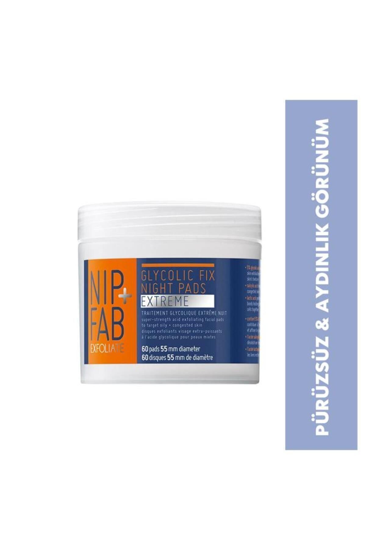 NIP+FAB Glycolic Fix Extreme 60 Adet Pürüzsüz Aydınlık Görünüm Gece Pedi
