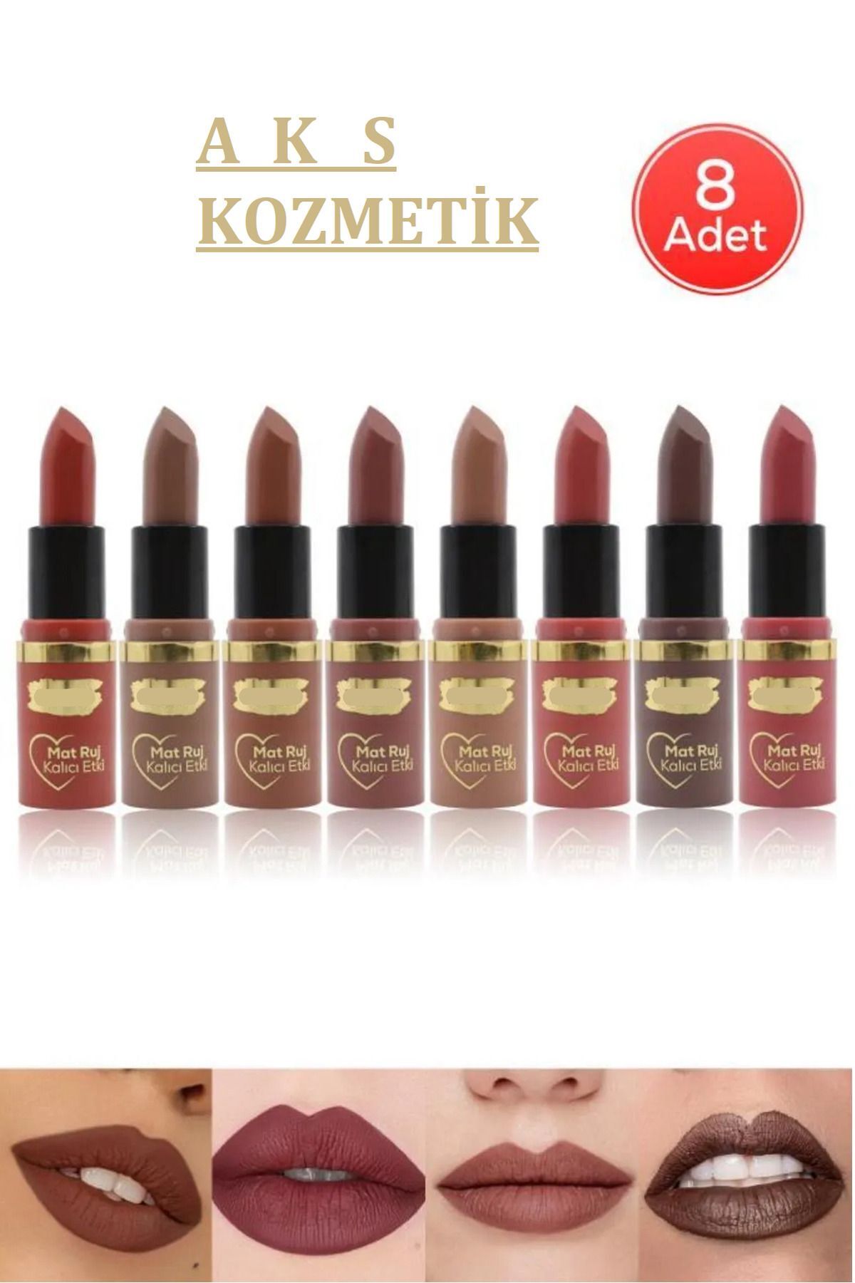 aks kozmetik 8'li Kalıcı Mat Ruj Seti