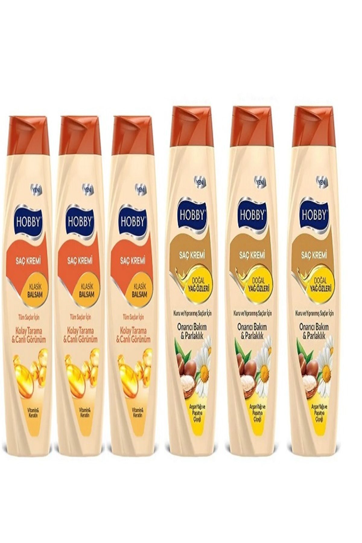 Hobby Argan Yağı Ve Papatya Saç Kremi 500 ml 3 Adet Ve Klasik Balsam Saç Kremi 500 ml 3 Adet