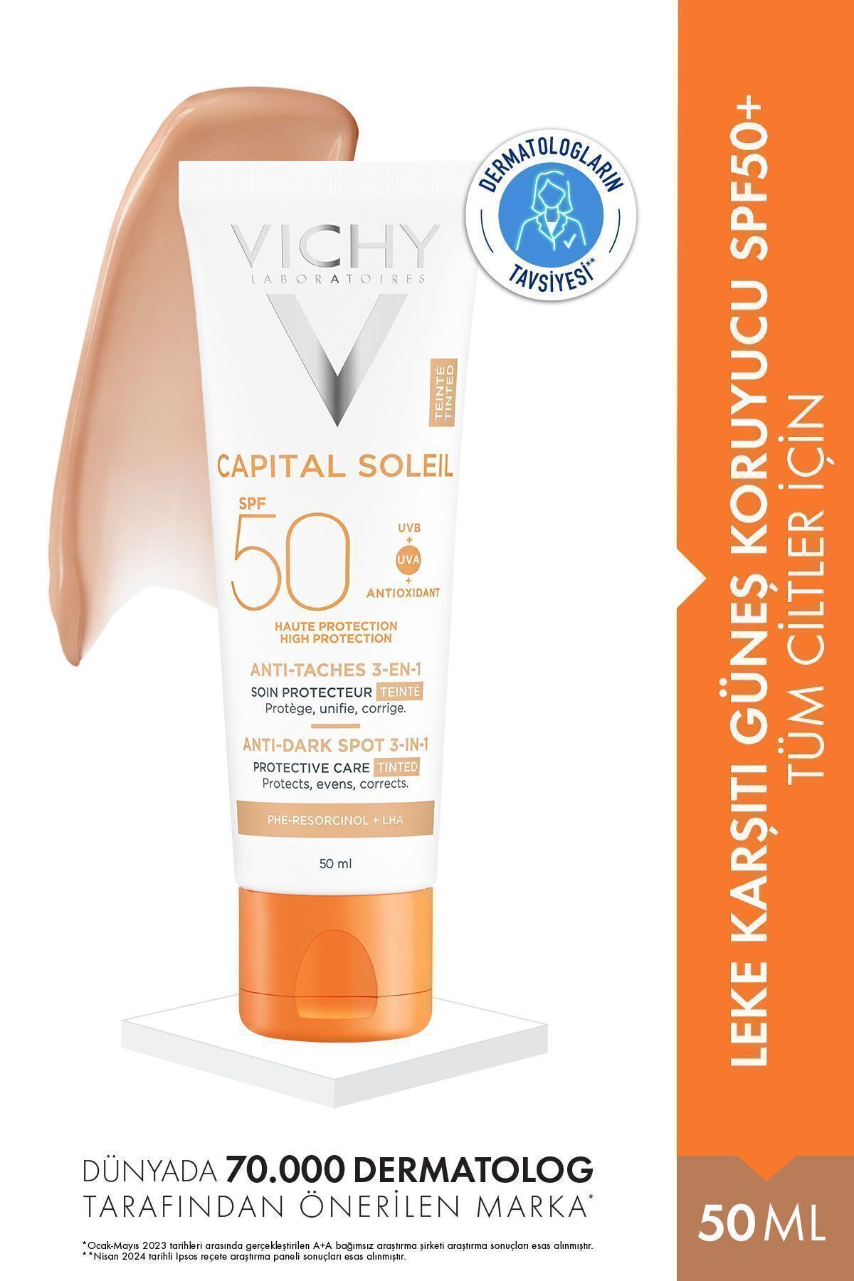 Vichy LEKELERİN ÇOĞALMASINI ENGELLEYEN VE IŞINLARAN KORUYAN GÜNEŞ KREMİ SPF50 50ML DEMB.396