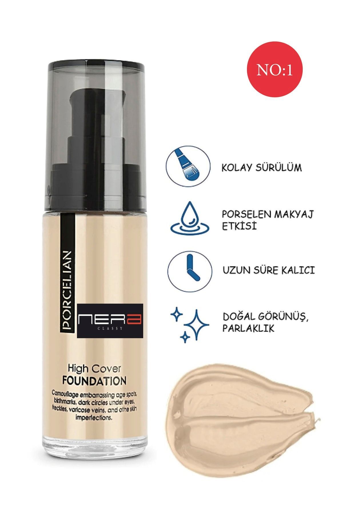 High Cover Yüksek Kapatıcı Etkili Porselen Fondöten No1- Porselen Fondöten 30gr