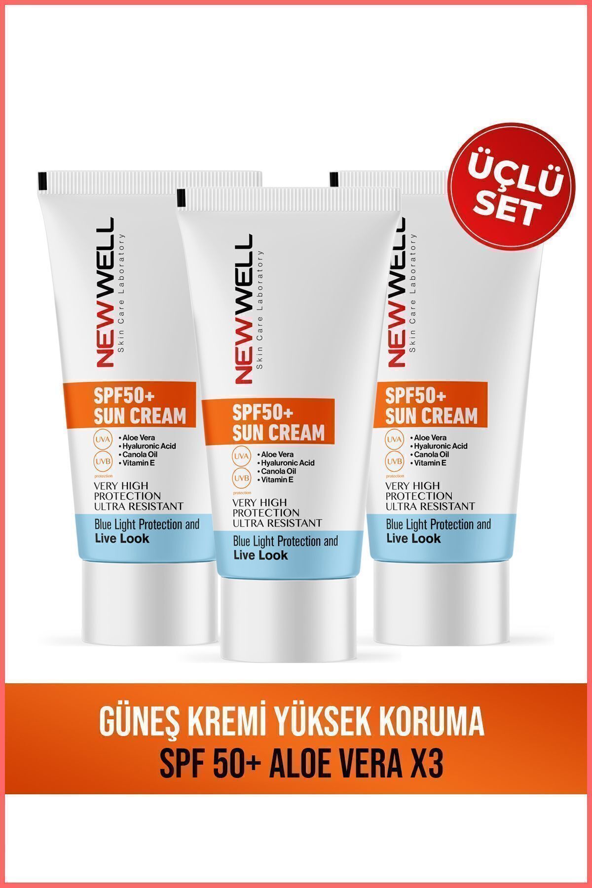 New Well 3 Adet Güneş Kremi Yüksek Koruma Spf 50+(Aloe Vera)