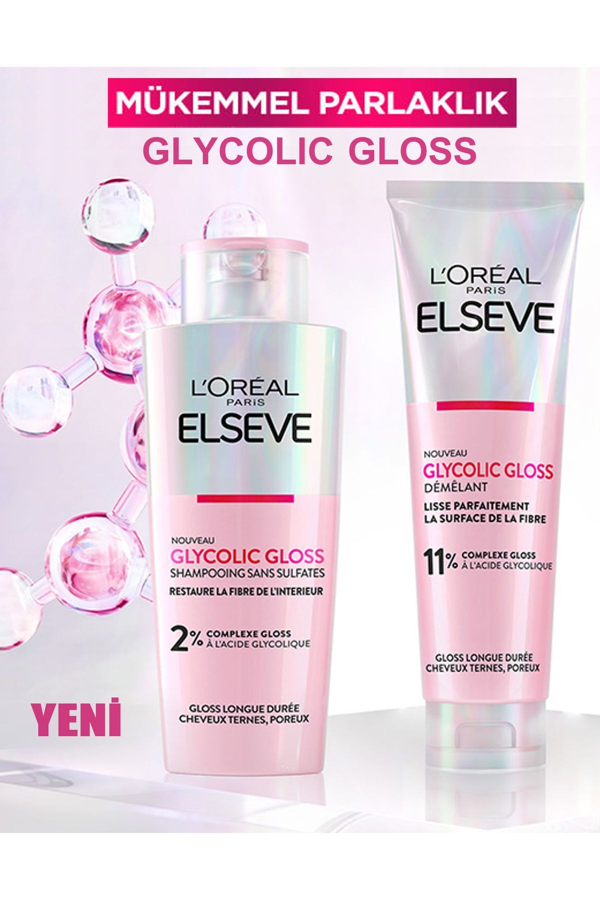 ELSEVE Glycolic Gloss Mükemmel Parlaklık Şampuan 200ml + Glycolic Gloss Pürüzsüzleştirici Saç Kremi