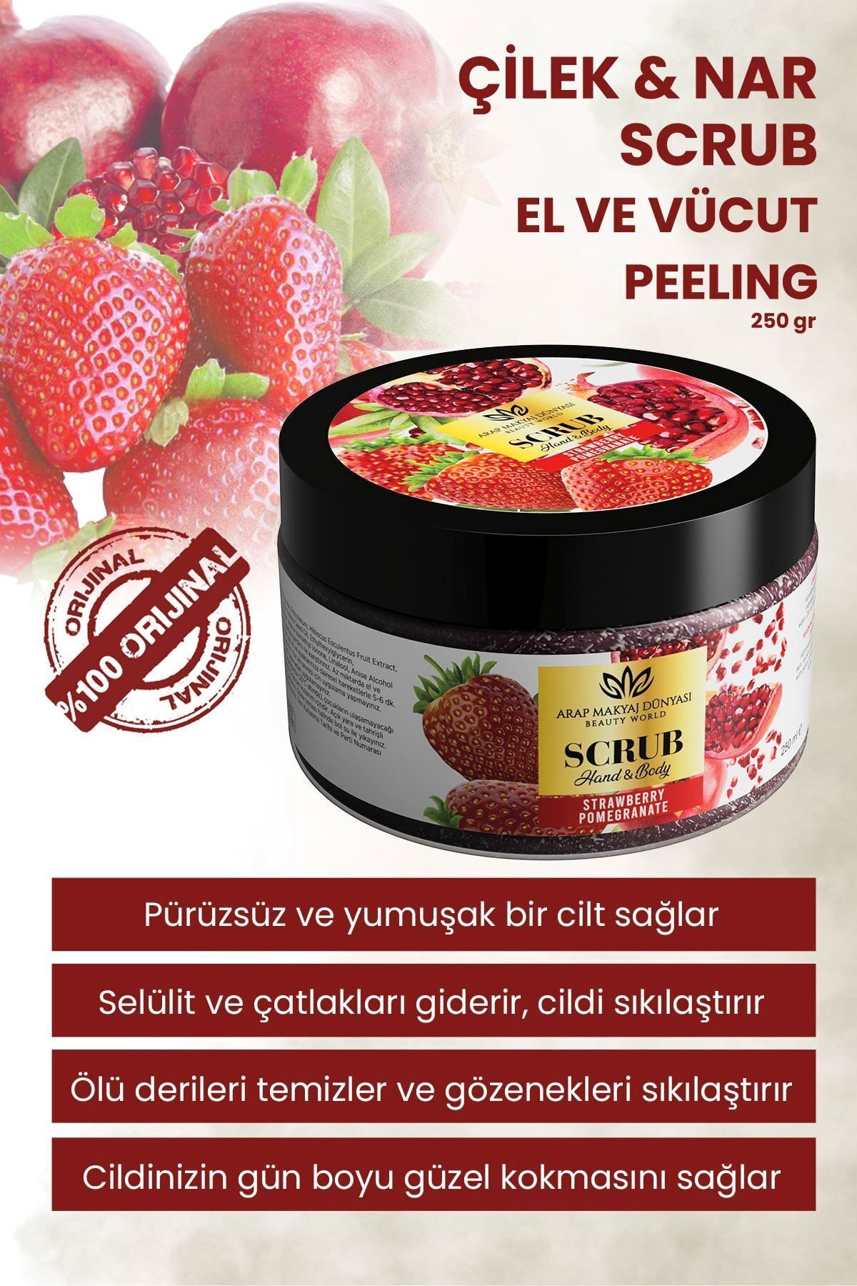 Arap Makyaj Dünyası Çilek Ve Nar El & Vücut Peeling 250gr