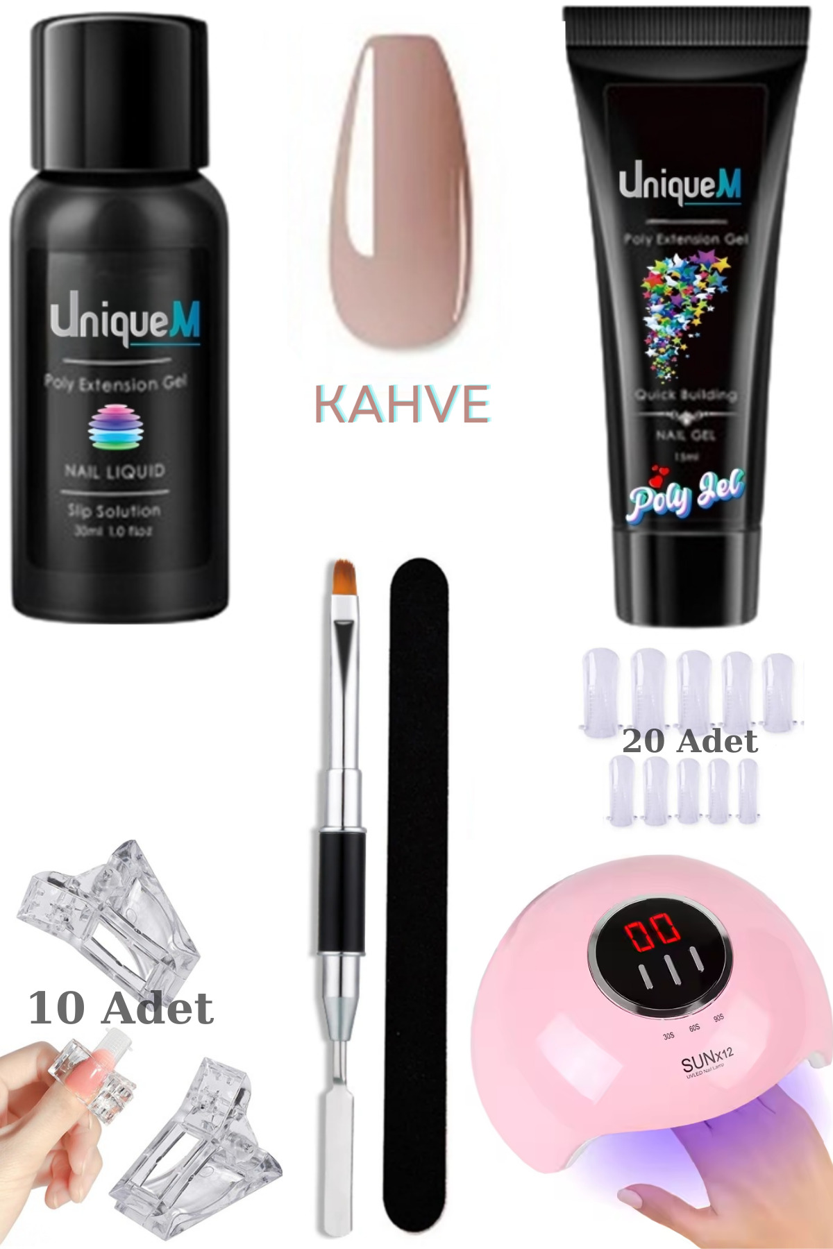 Uniquem 35 Parça Tırnak Yapma Poly Gel Seti Protez Tırnak Yapma Tırnak Süsleme Poli Jeli Nail Art