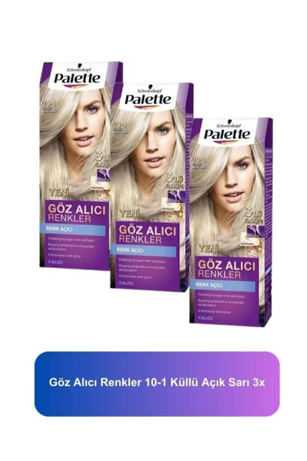 Palette Göz Alıcı Renkler Renk Açıcı 10-1 Küllü Açık Sarı Pantenol & Besleyici Yağ Saç Boyası x3 Set