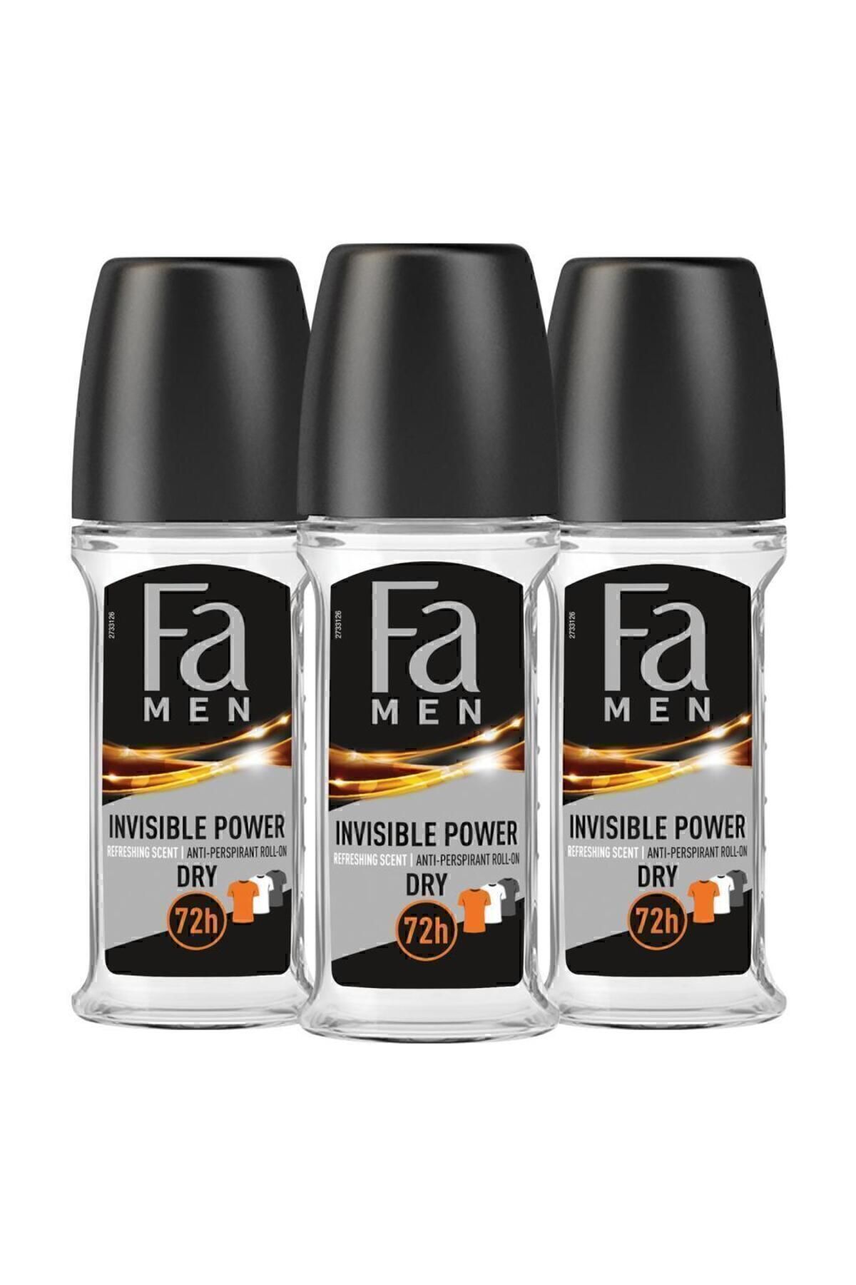 Fa Men Invisible Power Roll-On 50 ml Erkek Deodorant - 3 Adet 48 Saat Kalıcı Kıyafet Korumalı