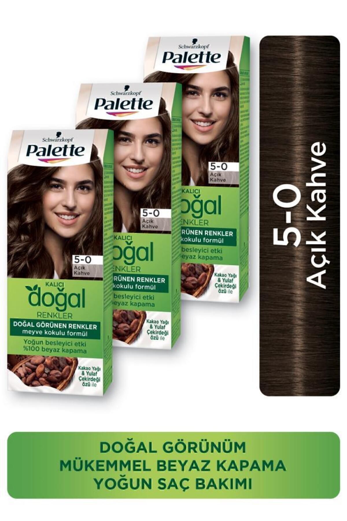Palette Kalıcı Doğal Renkler 5-0 Açık Kahve Kakao Yağı Saç Boyası X 3 Adet