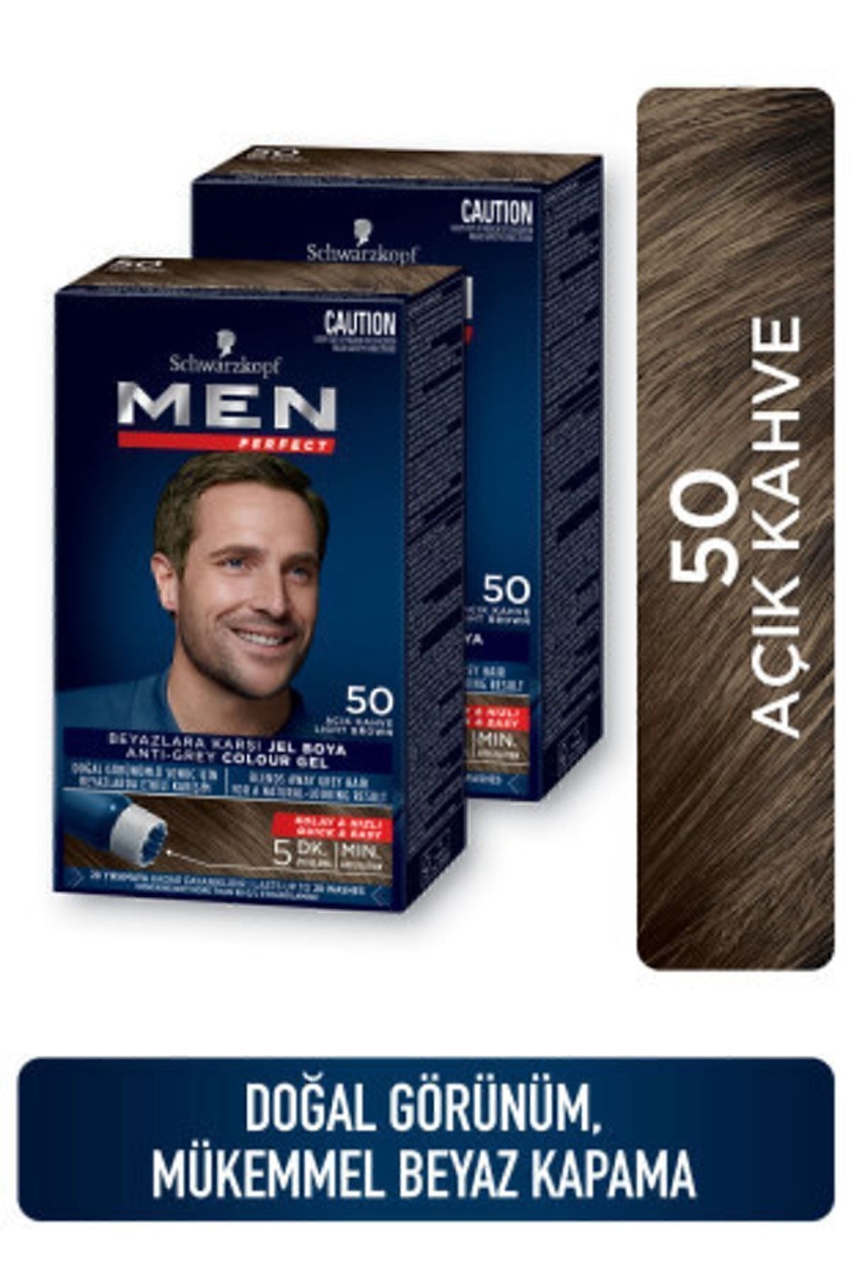 Men Perfect Schwarzkopf Men Perfect Saç Boyası 50- Açık Kahve -Kolay ve Hızlı Beyaz Kapama - 2 Adet