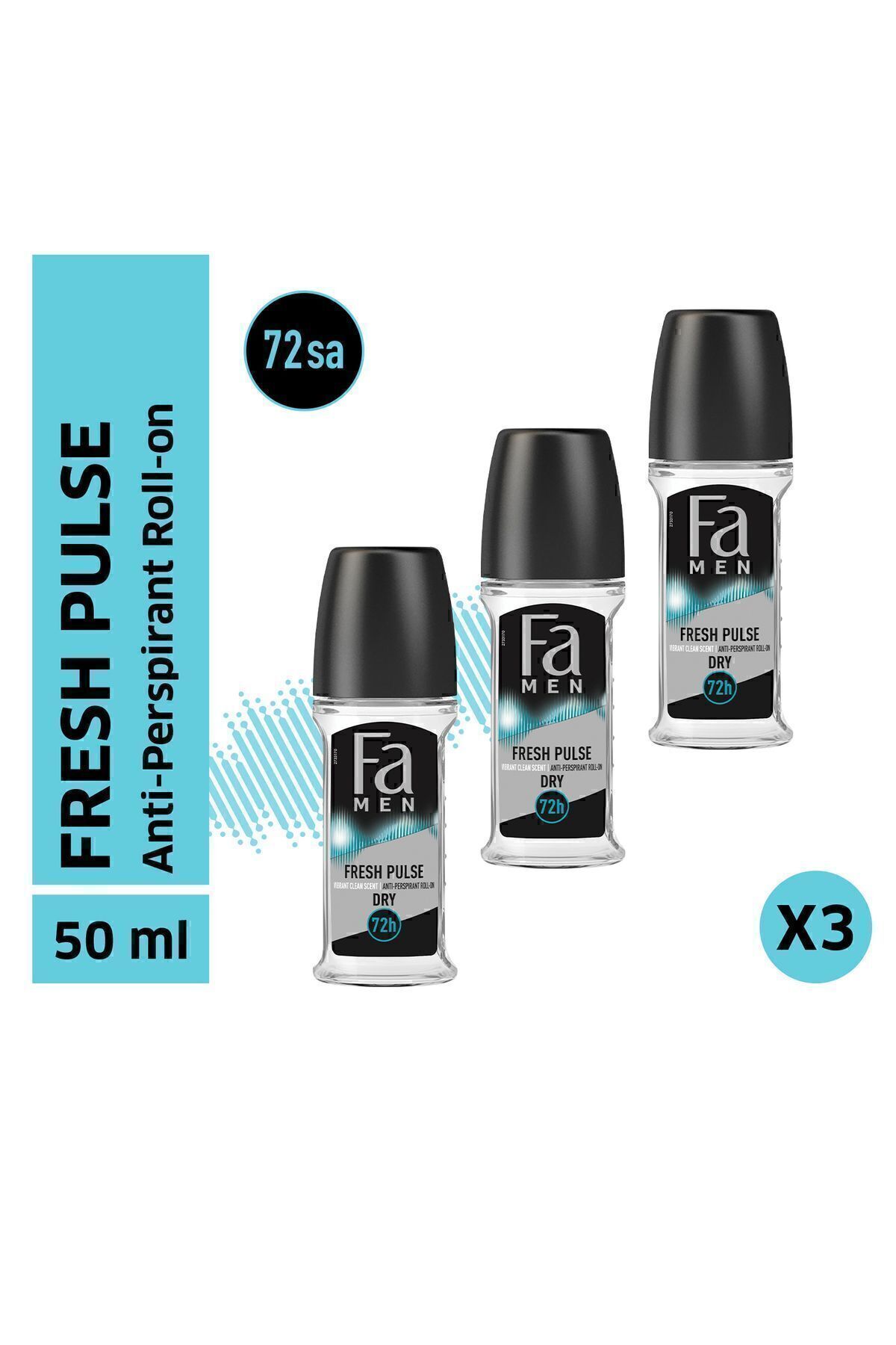 Fa Fresh Pulse Erkek Roll-On 50 ml 3 Adet - 48 Saat Kalıcı Ferah His