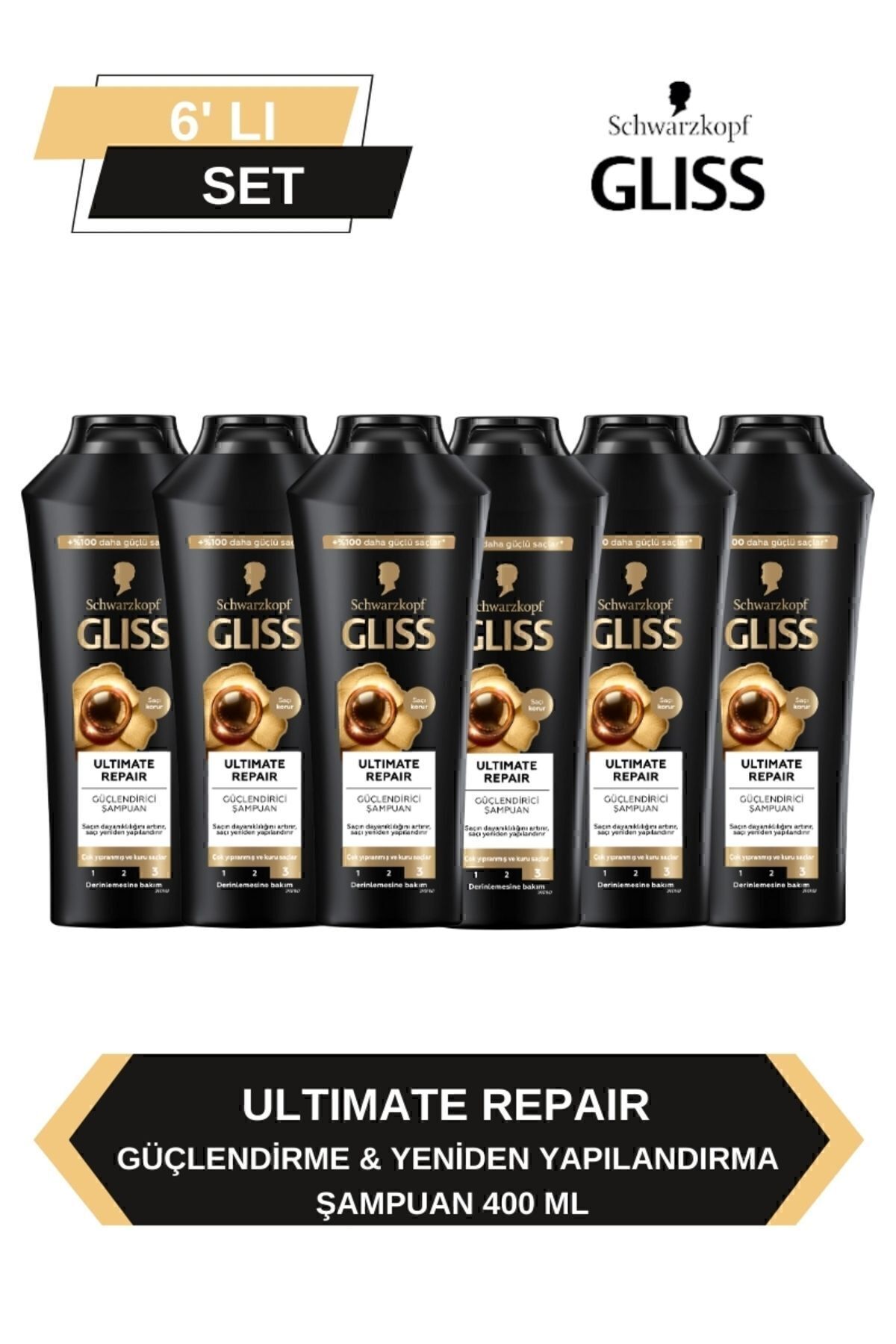 Gliss Ultimate Repair Keratin Yıpranmış Kuru Saçlar -Derinlemesine Güçlendirici Şampuan 400 ML x 6'lı Set