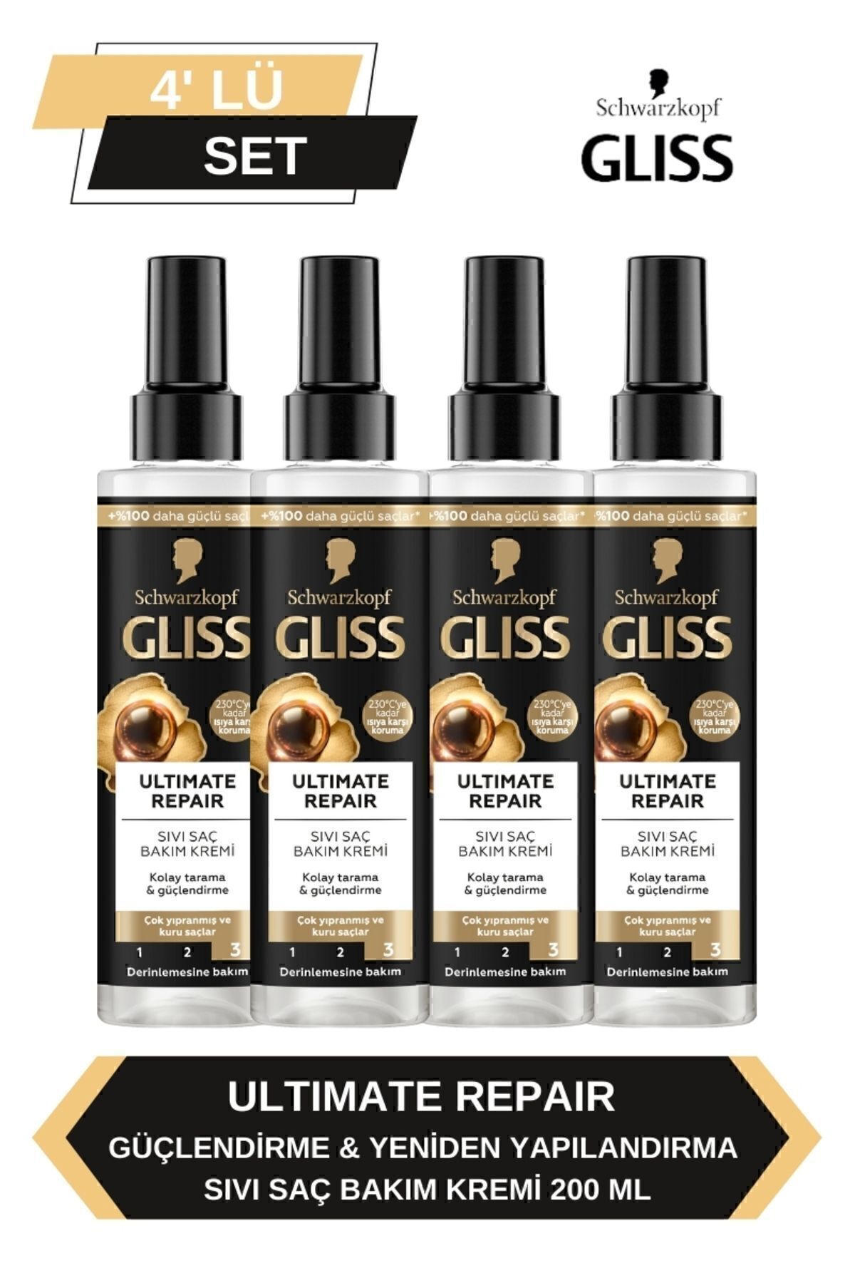 Gliss Ultimate Repair Sıvı Saç Kremi 200ml x 4'lü Set