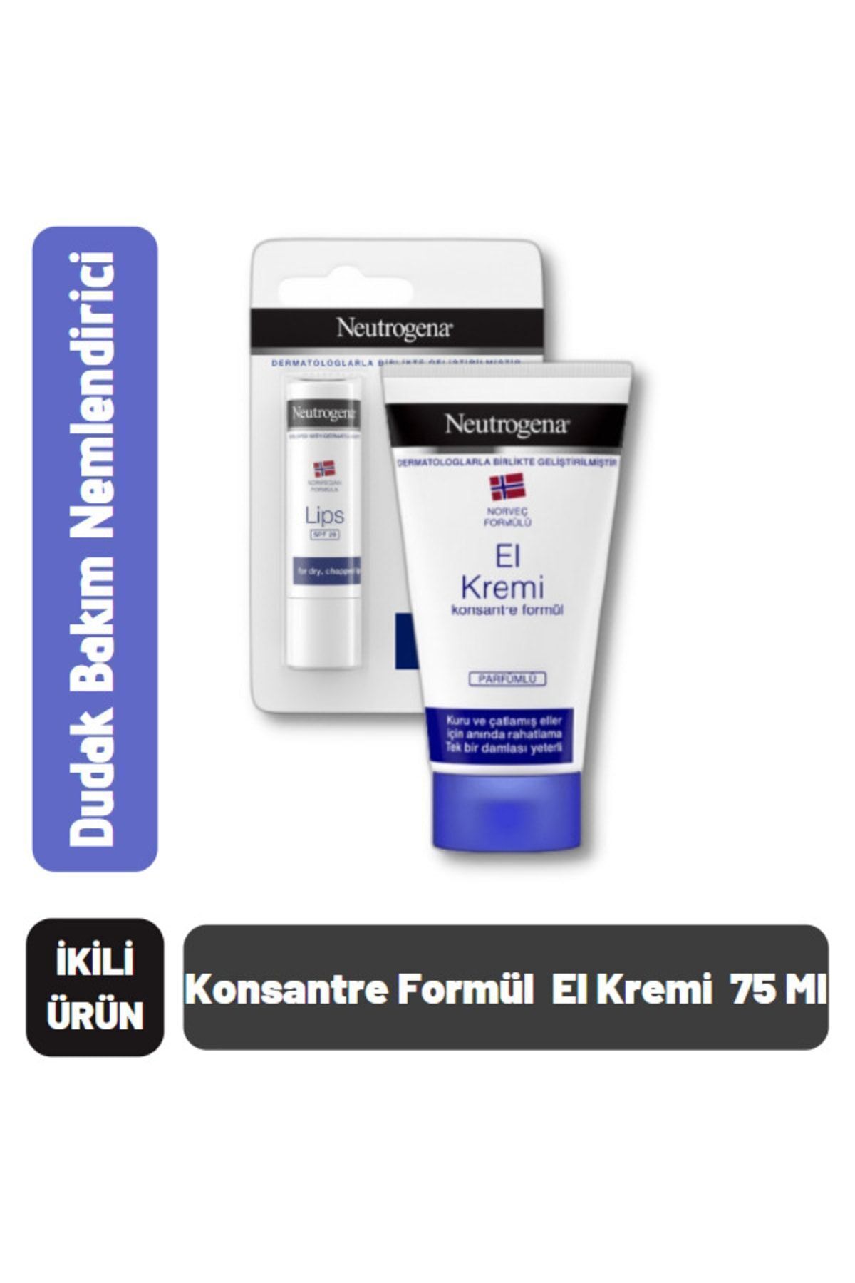 Neutrogena Parfümlü Konsantre El Krem 75 Ml + Güneş Koruma Faktörlü (spf 20) Dudak Nemlendiricisi