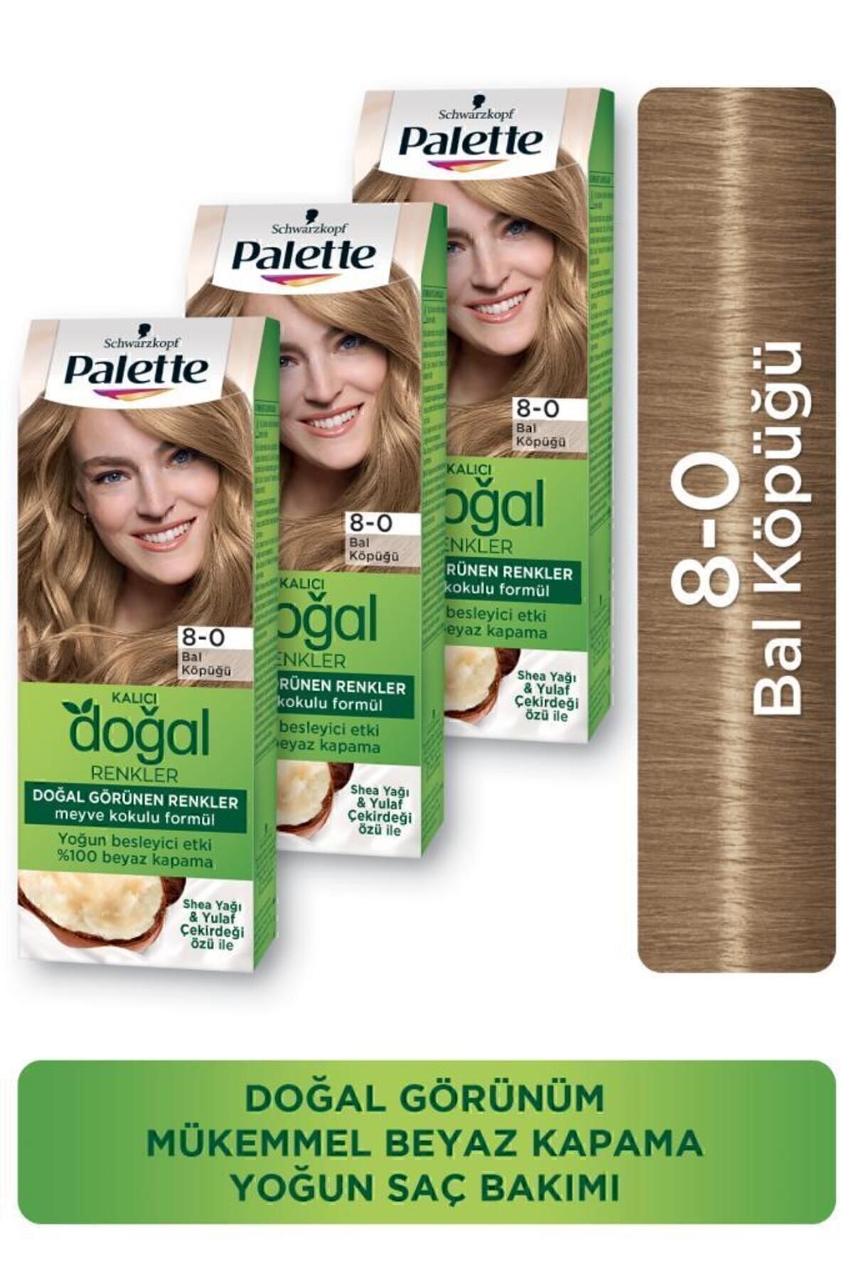 Palette Kalıcı Doğal Renkler 8-0 Bal Köpüğü Shea Yağı Saç Boyası X 3 Adet
