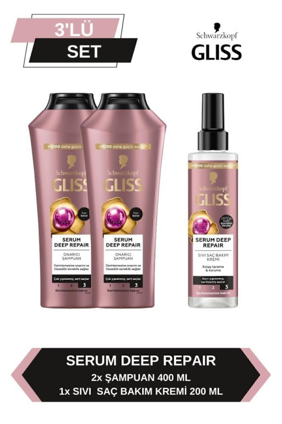 Gliss Serum Deep Repair Şampuan 400 ml x 2 Adet + Sıvı Saç Kremi 200 ml