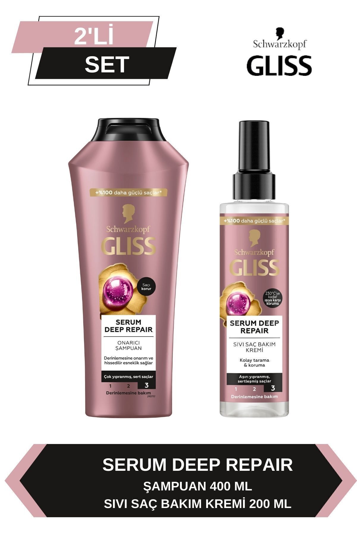 Gliss Serum Deep Repair Şampuan 400 ml + Sıvı Saç Kremi 200 ml