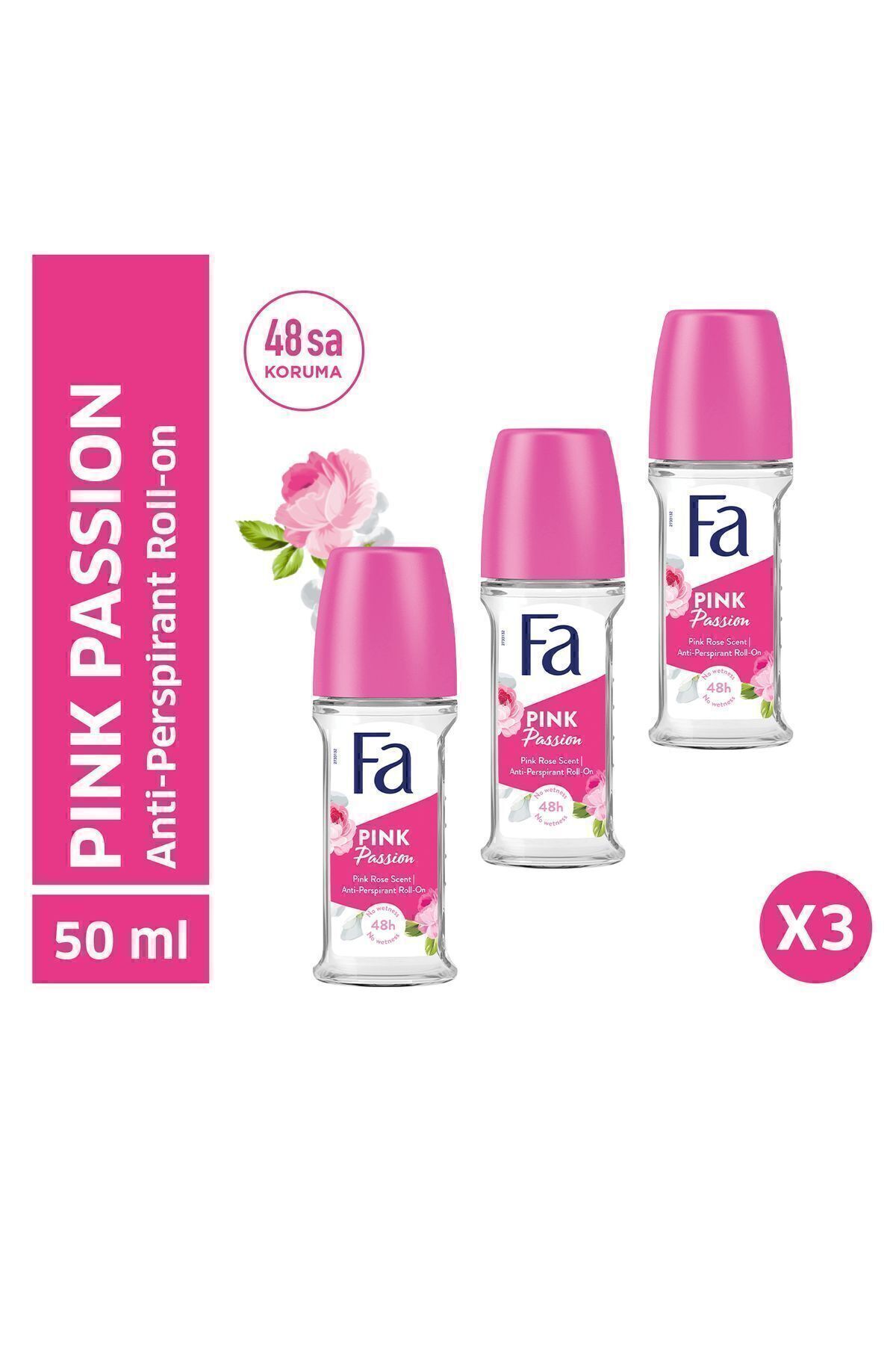 Fa Pink Passion Roll-On Deodorant 3x50 ml set – Aromatik Çiçek Kokusu, 48 Saat Koruma