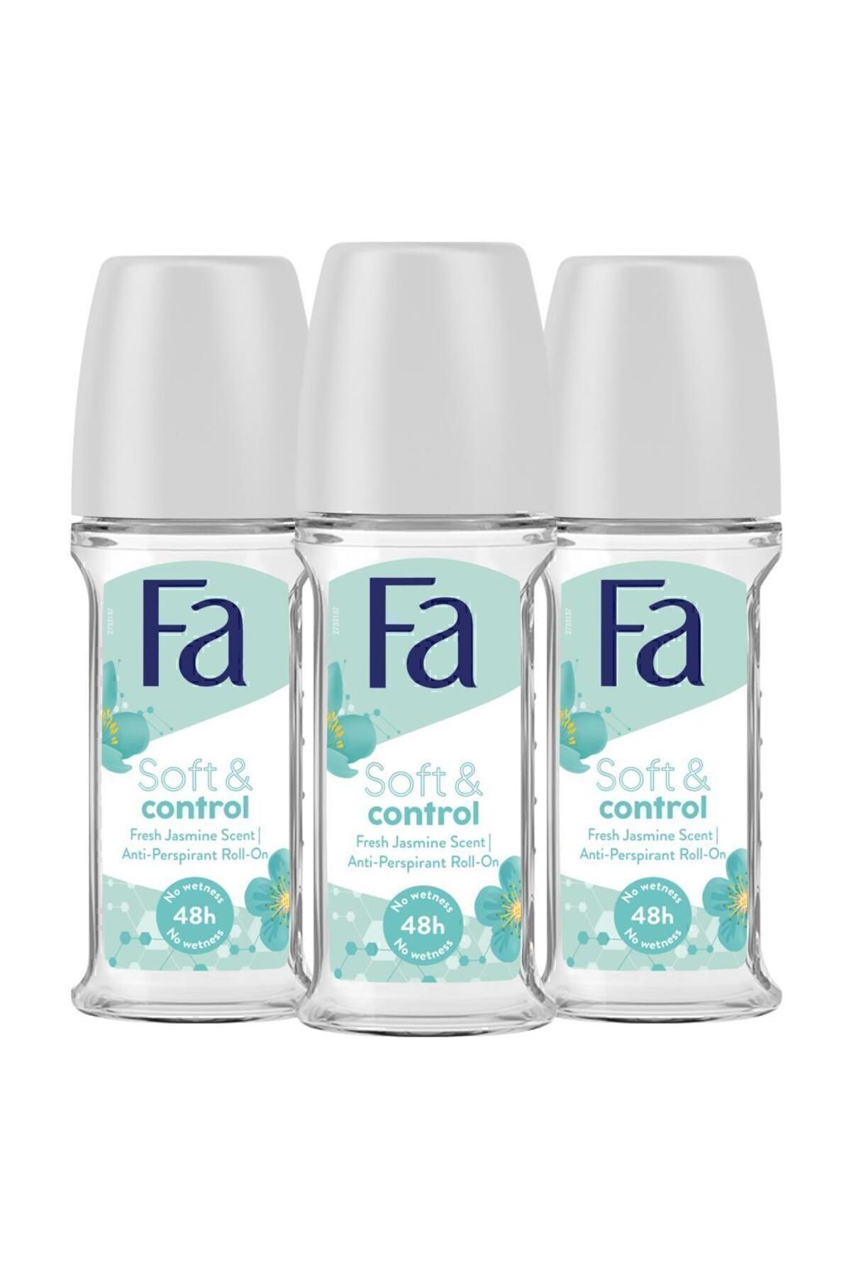 Fa Soft & Control Roll-On 50 ml Kadın Deodorant - 3 Adet 48 Saat Kalıcı Yasemin Kokusu