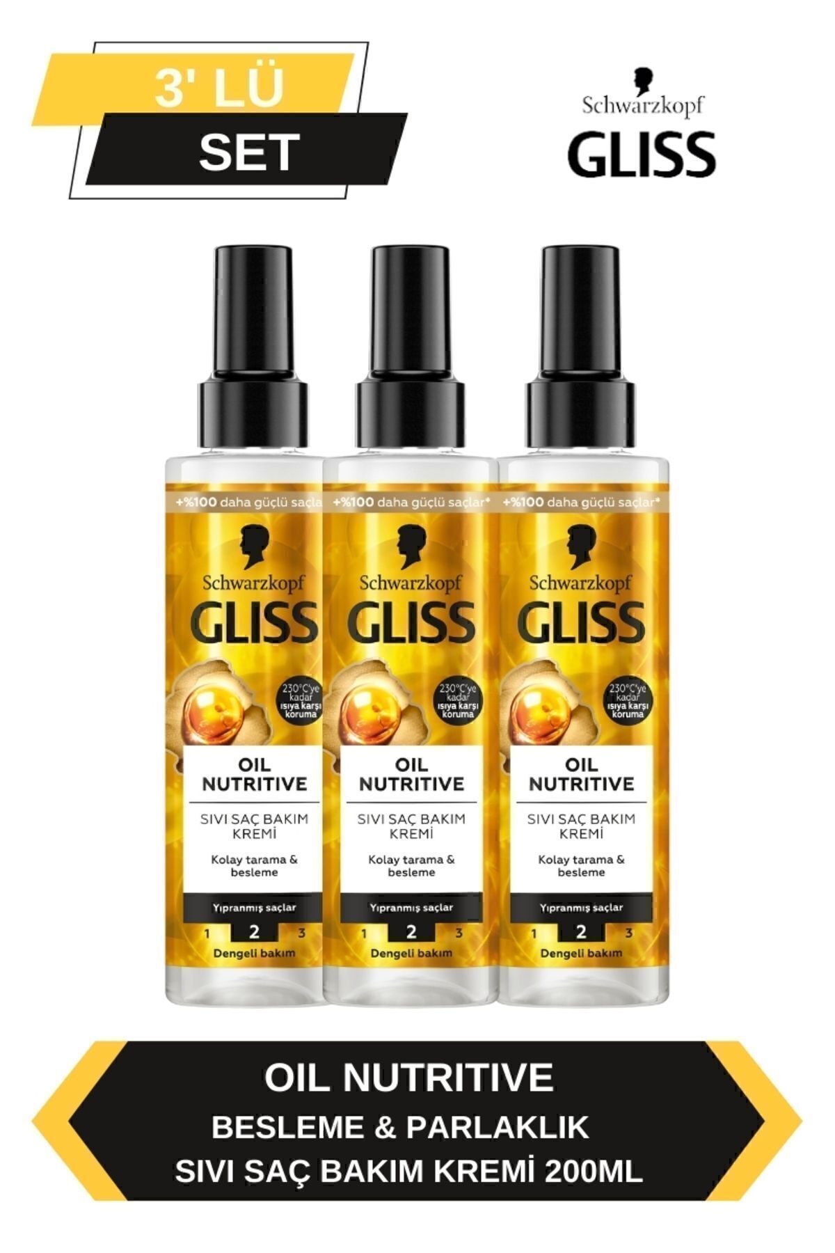 Gliss Oil Nutritive Sıvı Saç Kremi 200ml x 3'lü Set