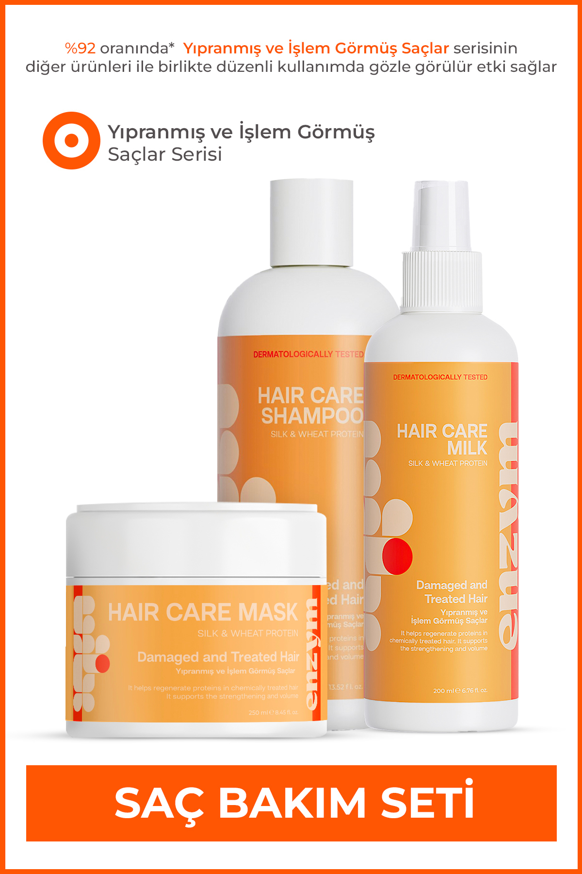 ENZYM COSMETICS Yıpranmış Ve Işlem Görmüş Saçlara Özel Saç Bakım Seti (şampuan,sprey,maske)