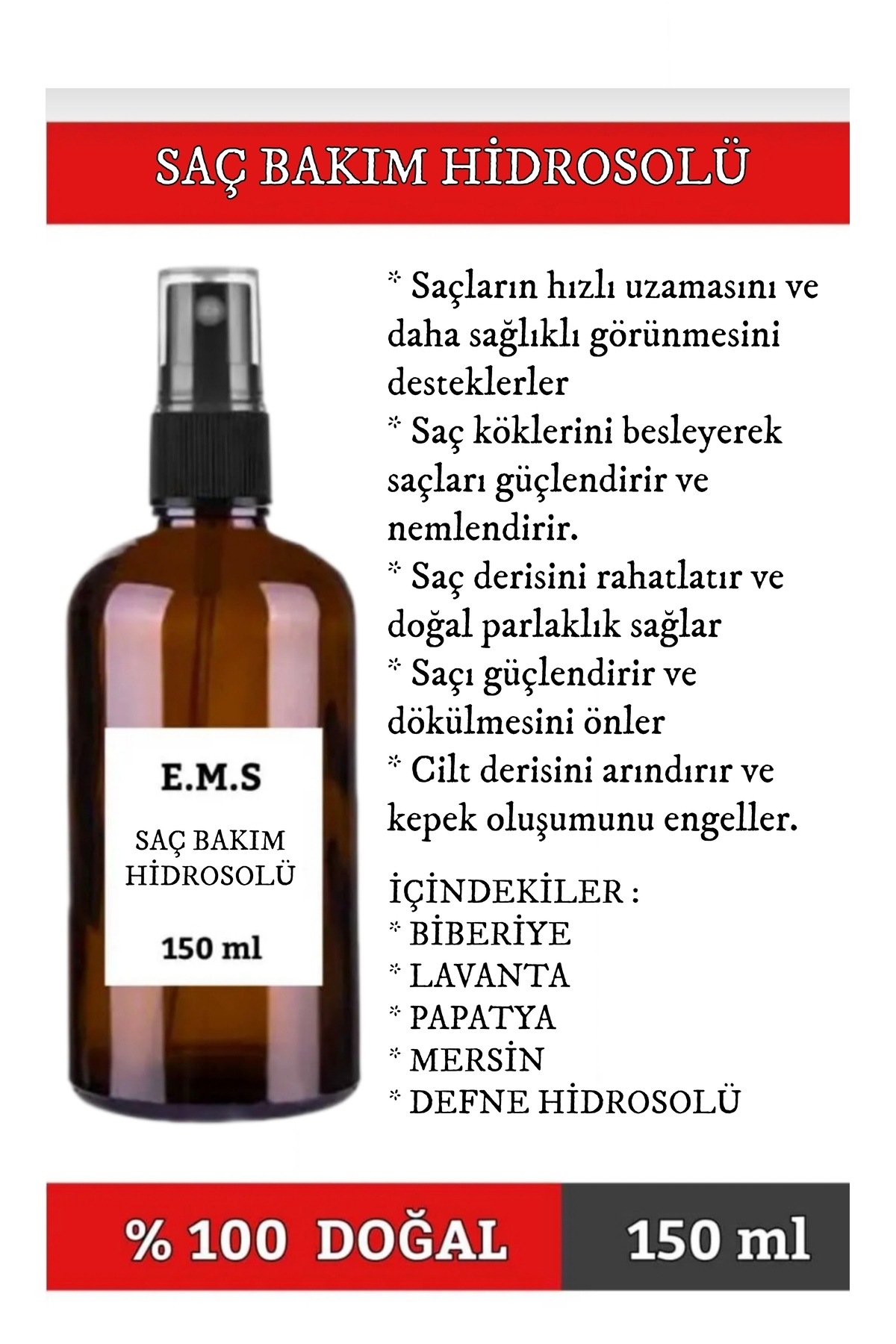 E.M.S AVM Saç Bakım Hidrosolü Saç Bakım Suyu. Hızlı Saç Uzatma Saç Dökülmesi Kepeklenme.