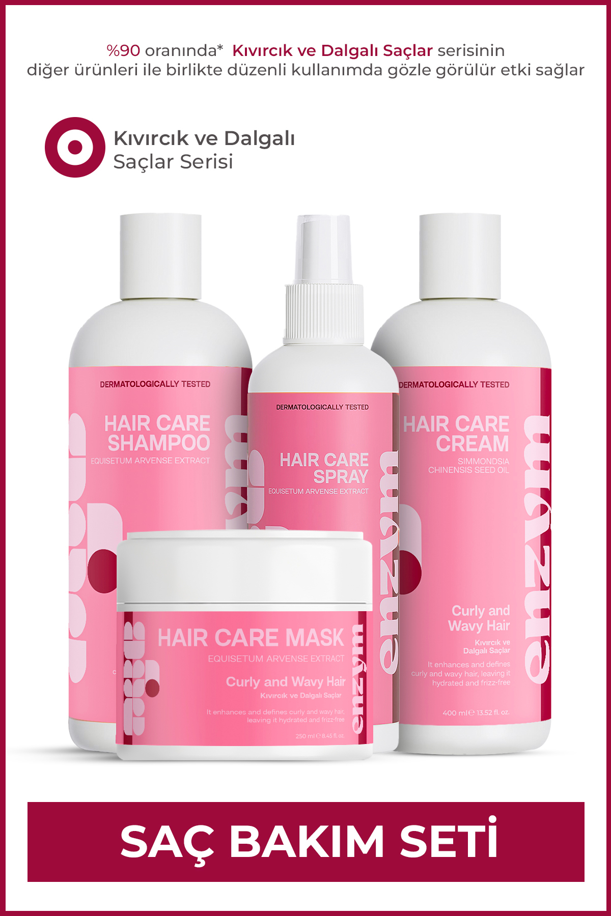 ENZYM COSMETICS Kıvırcık Ve Dalgalı Saçlar İçin Saç Bakım Seti (Bukle Belirginleştirici) (Şampuan,Maske,Sprey,Krem)