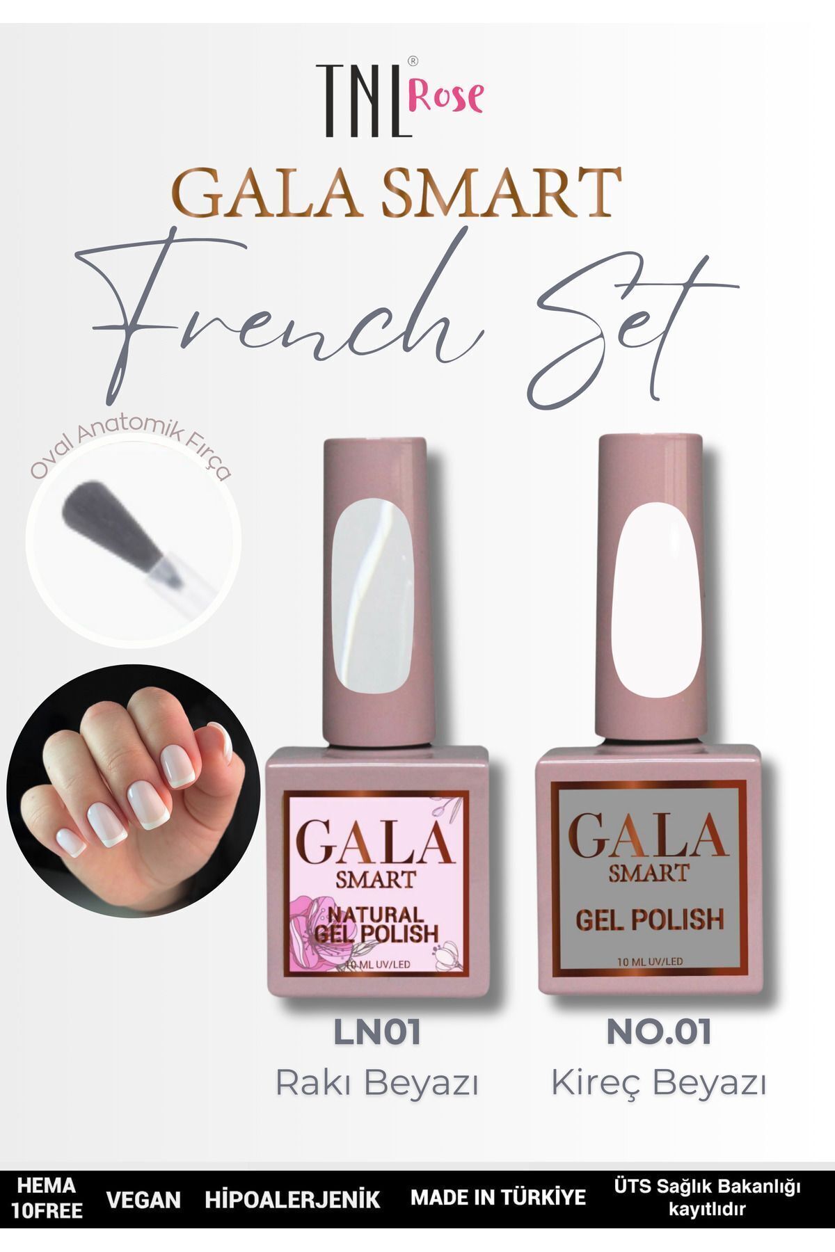 gala smart French Set Rakı Beyazı 10 Ml- Kireç Beyazı 10 Ml Kalıcı Oje Seti