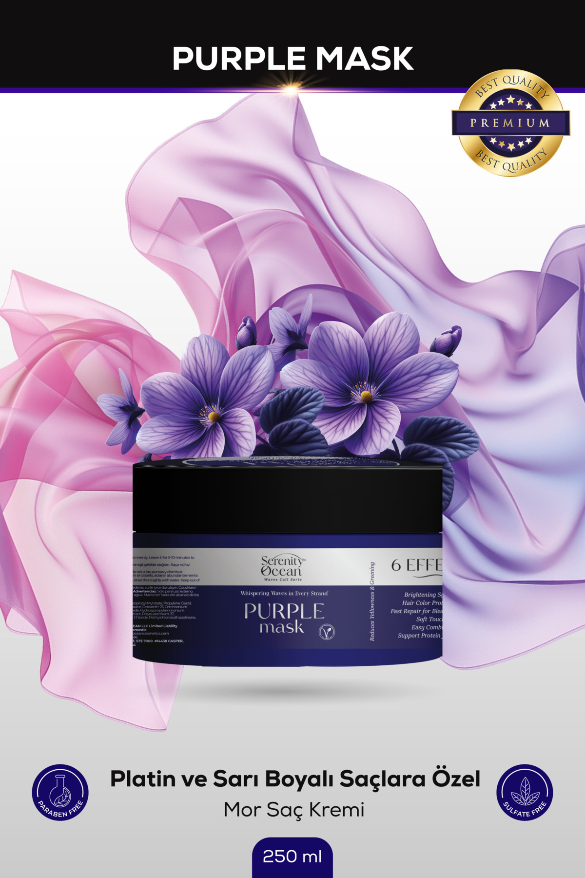 Serenity Ocean Vegan Mor Maske 250 ml SLS-PARABEN-TUZ İÇERMEZ. ALERJEN OLMAYAN ESANS KULLANILMIŞTIR.