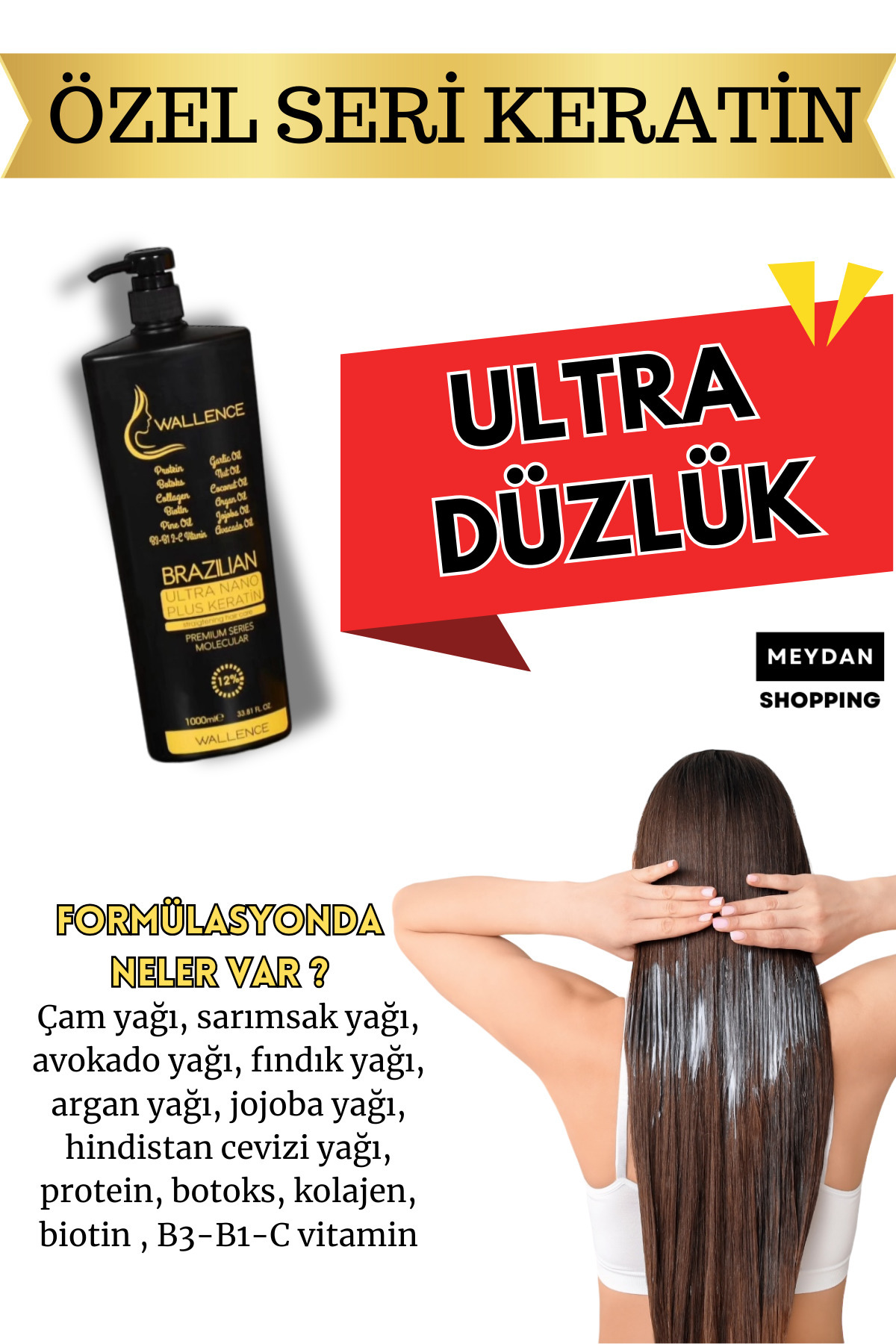 wallence Brazilian Nano Keratin Ultra Düzleştirme Parlaklık Verici Keratin