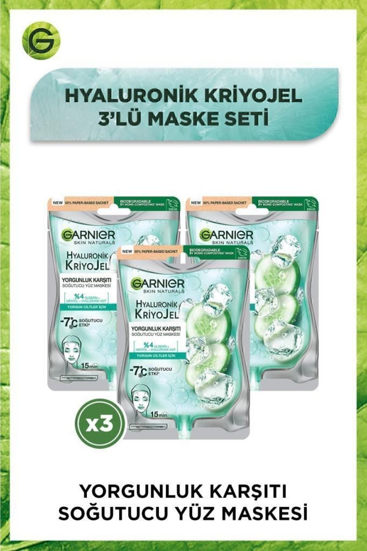 Garnier Hyaluronik Kriyojel Yorgunluk Karşıtı Soğutucu Yüz Maskesi 3'lü Set
