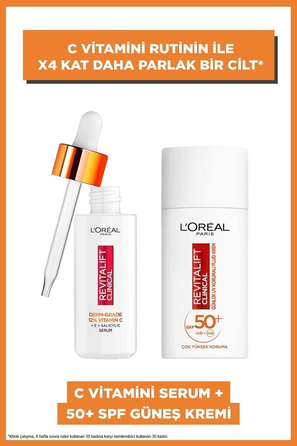 L'Oreal Paris Revitalift Clinical %12 Saf C Vitamini Aydınlatıcı Serum & Spf 50+ Uv Korumalı Yüz Güneş Kremi 50ml