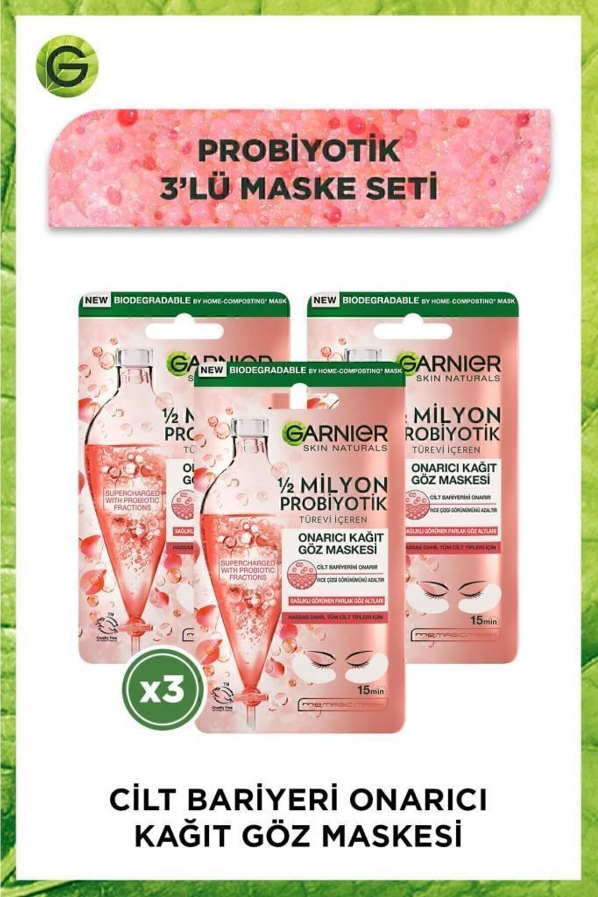 Garnier 1/2 Milyon Probiyotik Türevi Içeren Onarıcı Kağıt Göz Maskesi 3'lü Set