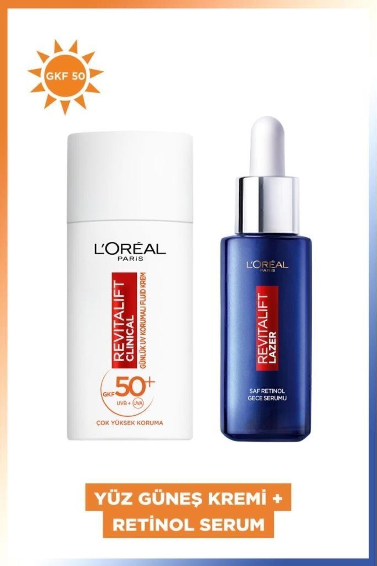L'Oreal Paris Revitalift Clinical Spf 50+ Yüz Güneş Kremi 50ml & Revitalift Lazer Saf Retinol Gece Serumu 30ml