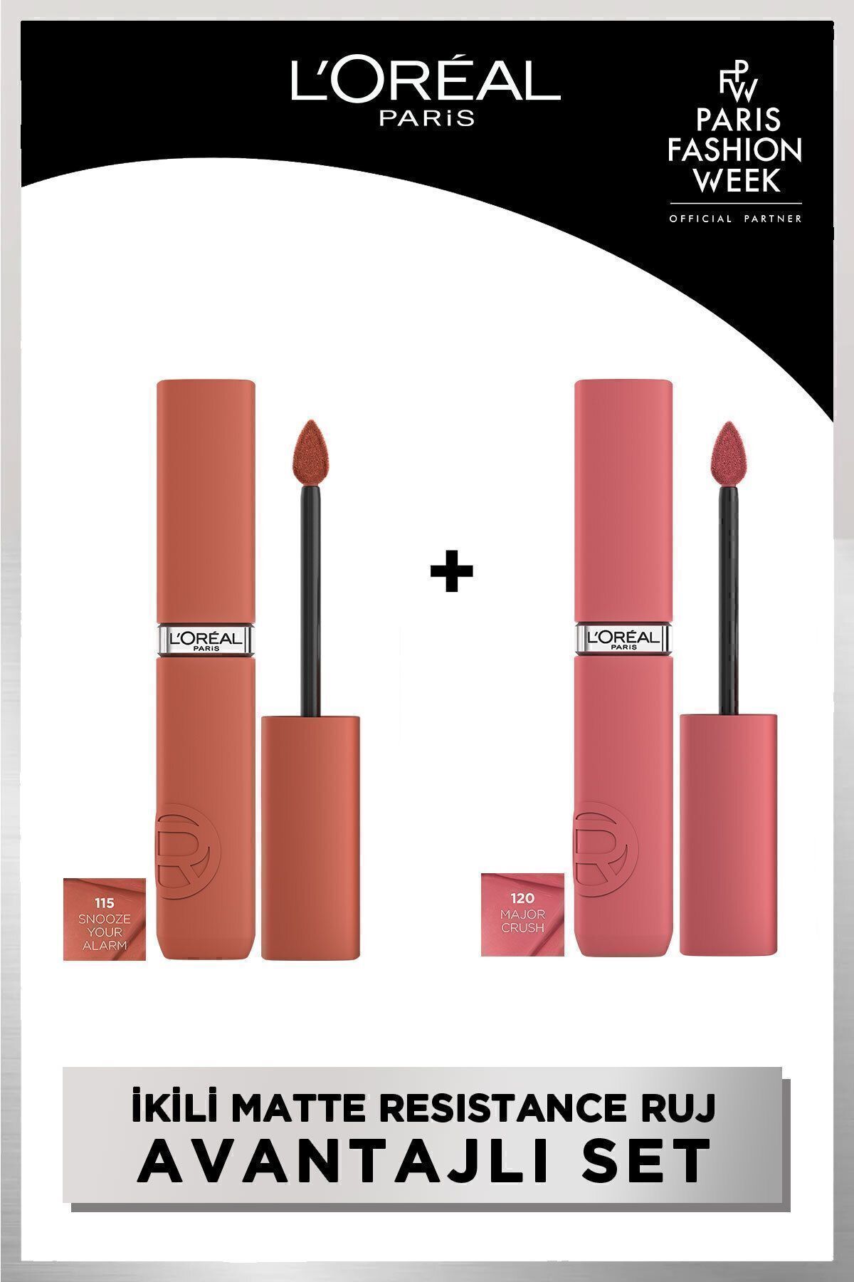 L'Oreal Paris Infaillible Matte Resistance Likit Mat Ruj 2'li Set - 115 Snooze Your Alarm & 120 Major Crush