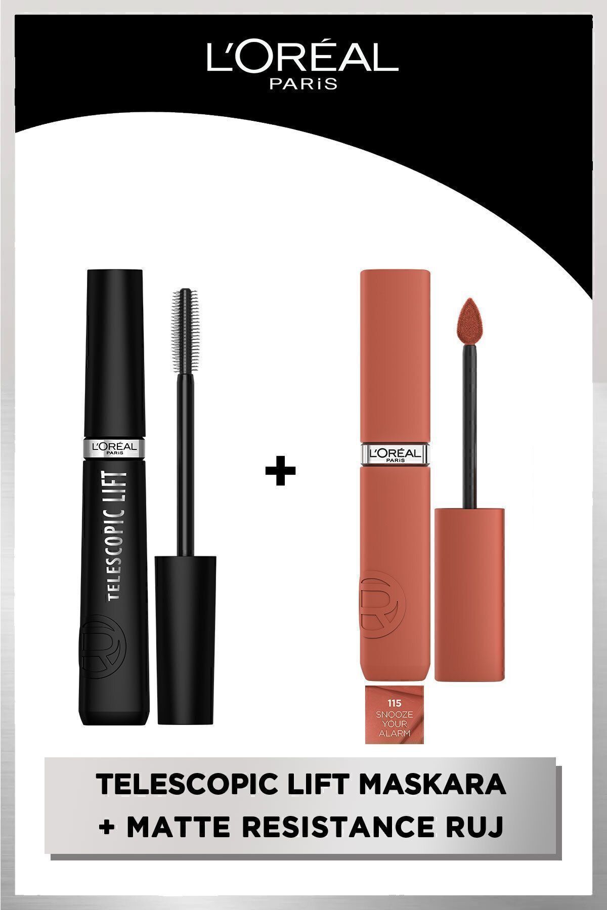 L'Oreal Paris Telescopic Lift Maskara & Infaillible Matte Resistance Likit Mat Ruj - 115 Snooze Your Alarm