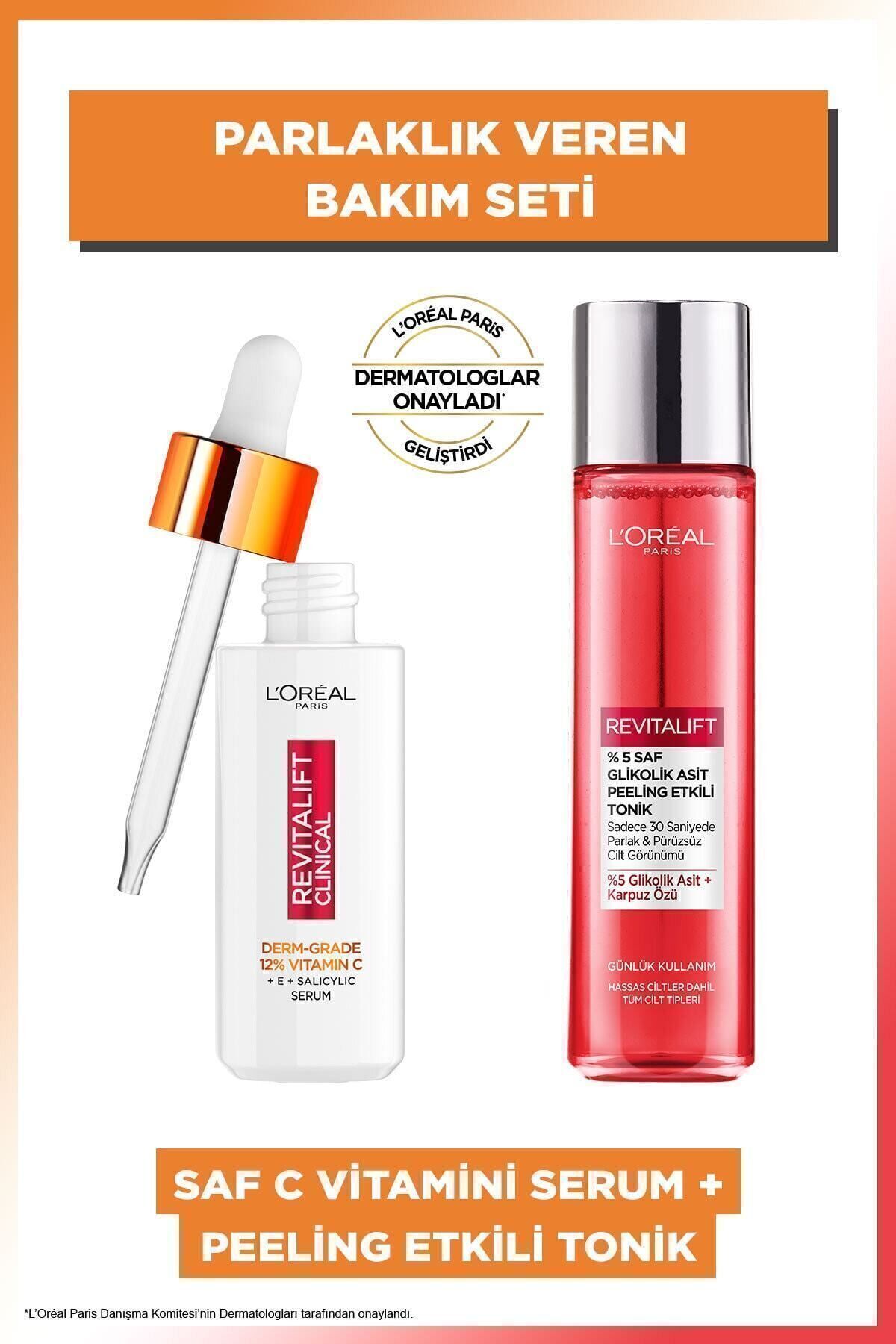 L'Oreal Paris Revitalift Clinical %12 Saf C Vitamini Serum 30ml & %5 Saf Glikolik Asit Peeling Etkili Tonik 180ml