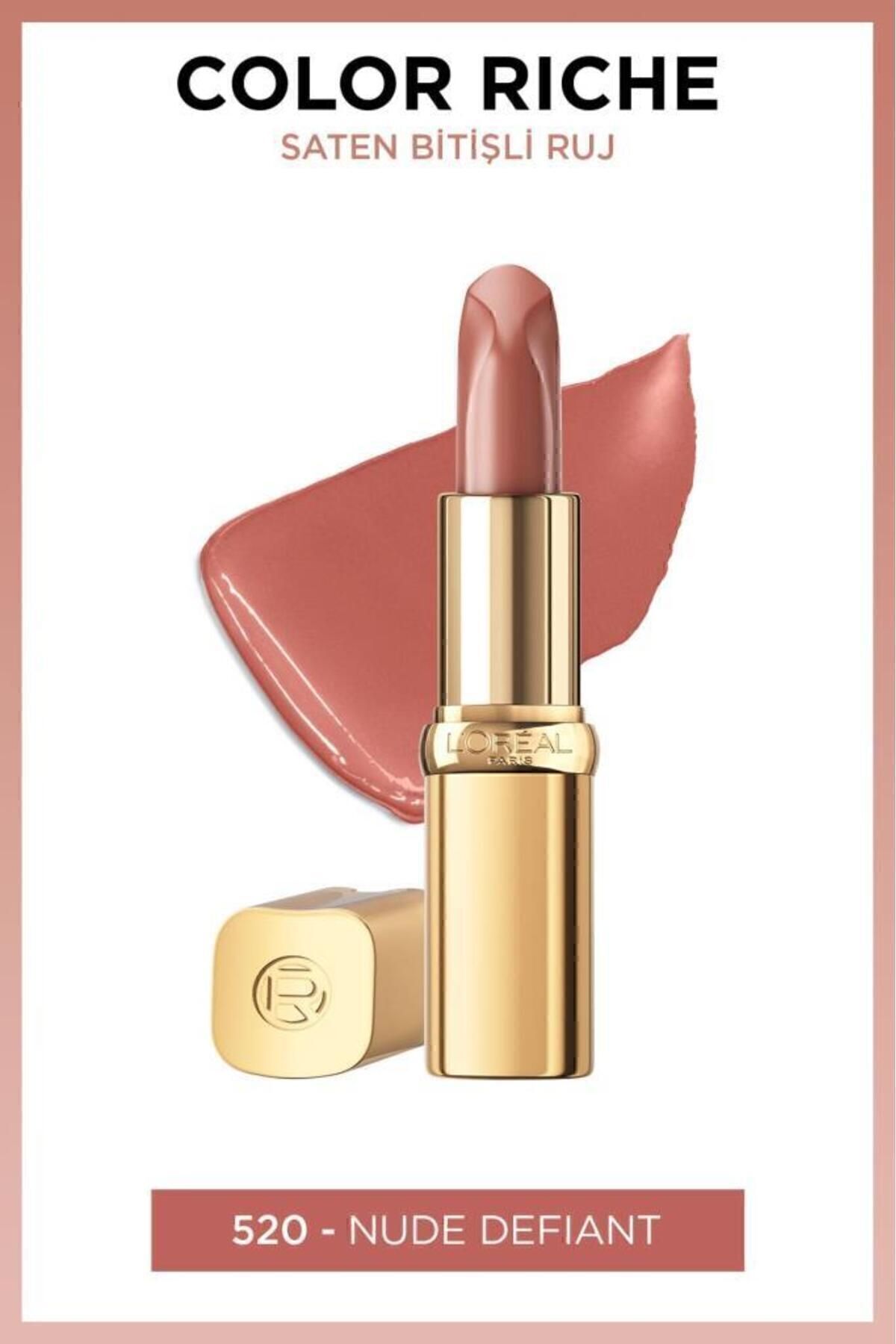 L'Oreal Paris COLOR RİCHE INTENSE PİGMENT SATİN FİNİSH LİPSTİCK - 520 NUDE DEFİANT -RUJ DEMBA3117