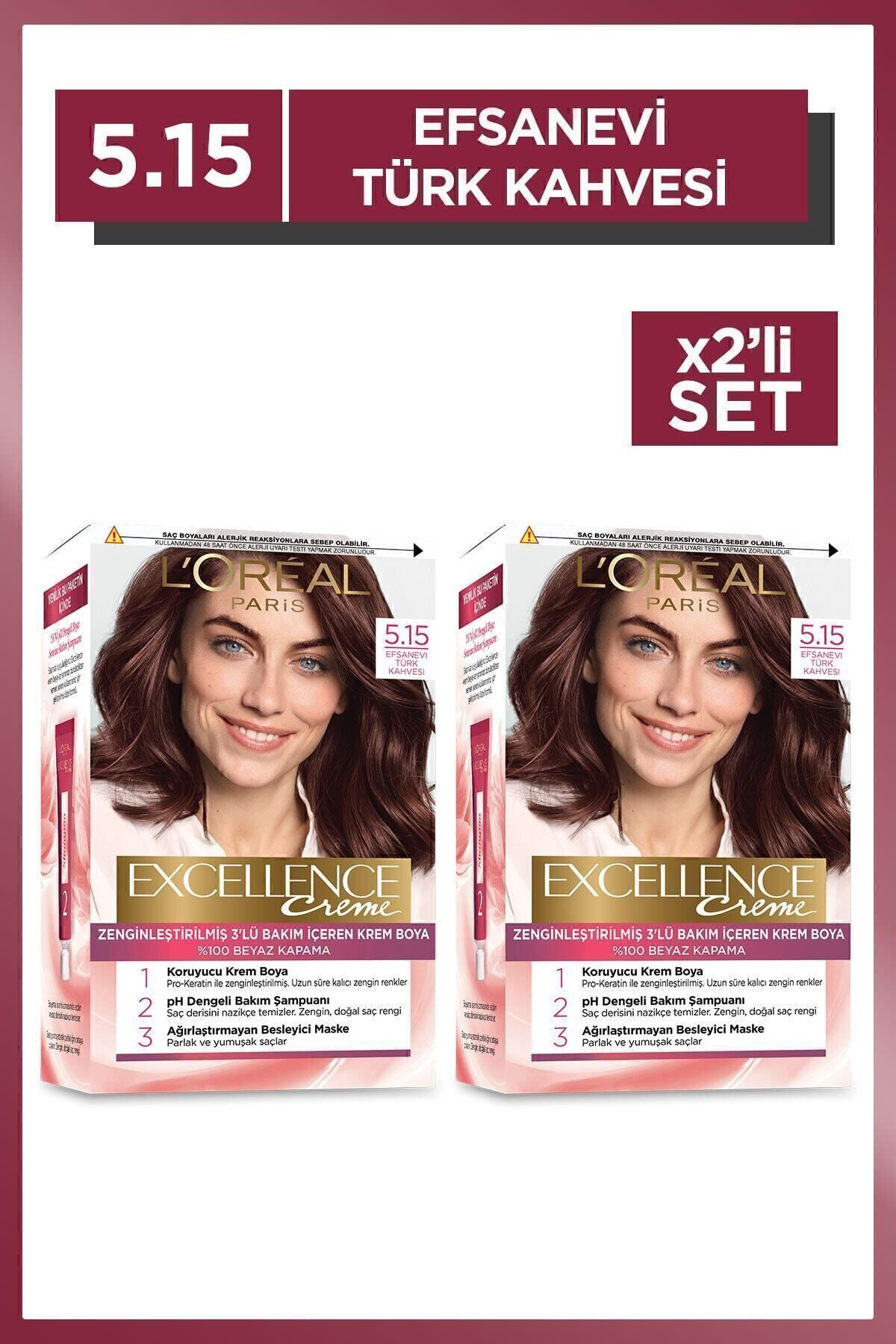 L'Oreal Paris Excellence Creme Saç Boyası 5.15 Efsanevi Türk Kahvesi 2'li Set