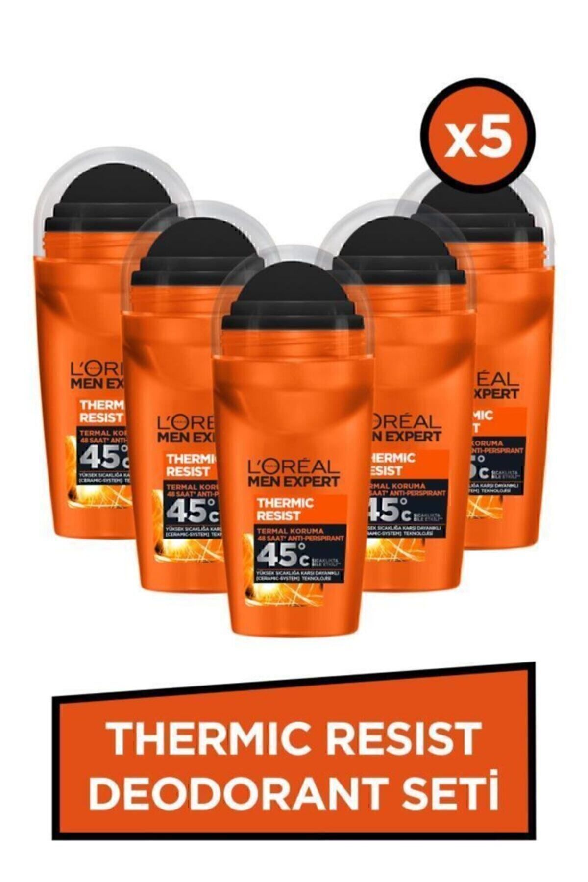 L'Oreal Paris Thermic Resist Anti Perspirant Yüksek Sıcaklıkta Etkili Erkek Roll On Deodorant 50 ml 5'li Set