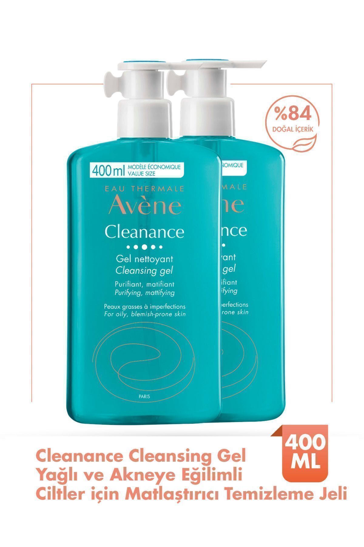 Avene Cleanance Cleansing Gel Yağlı ve Akneye Eğilimli Ciltler İçin Matlaştırıcı Temizleme Jeli 400 ml X 2