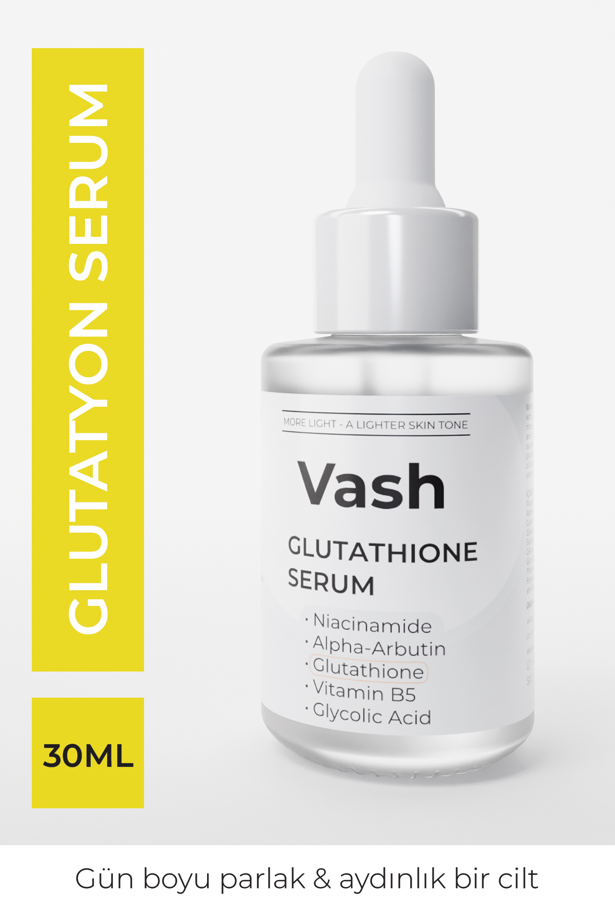 vash Glutatyon, Niacinamide, Glycolic Acid ve Alpha-Arbutin İçeren Aydınlatıcı Serum