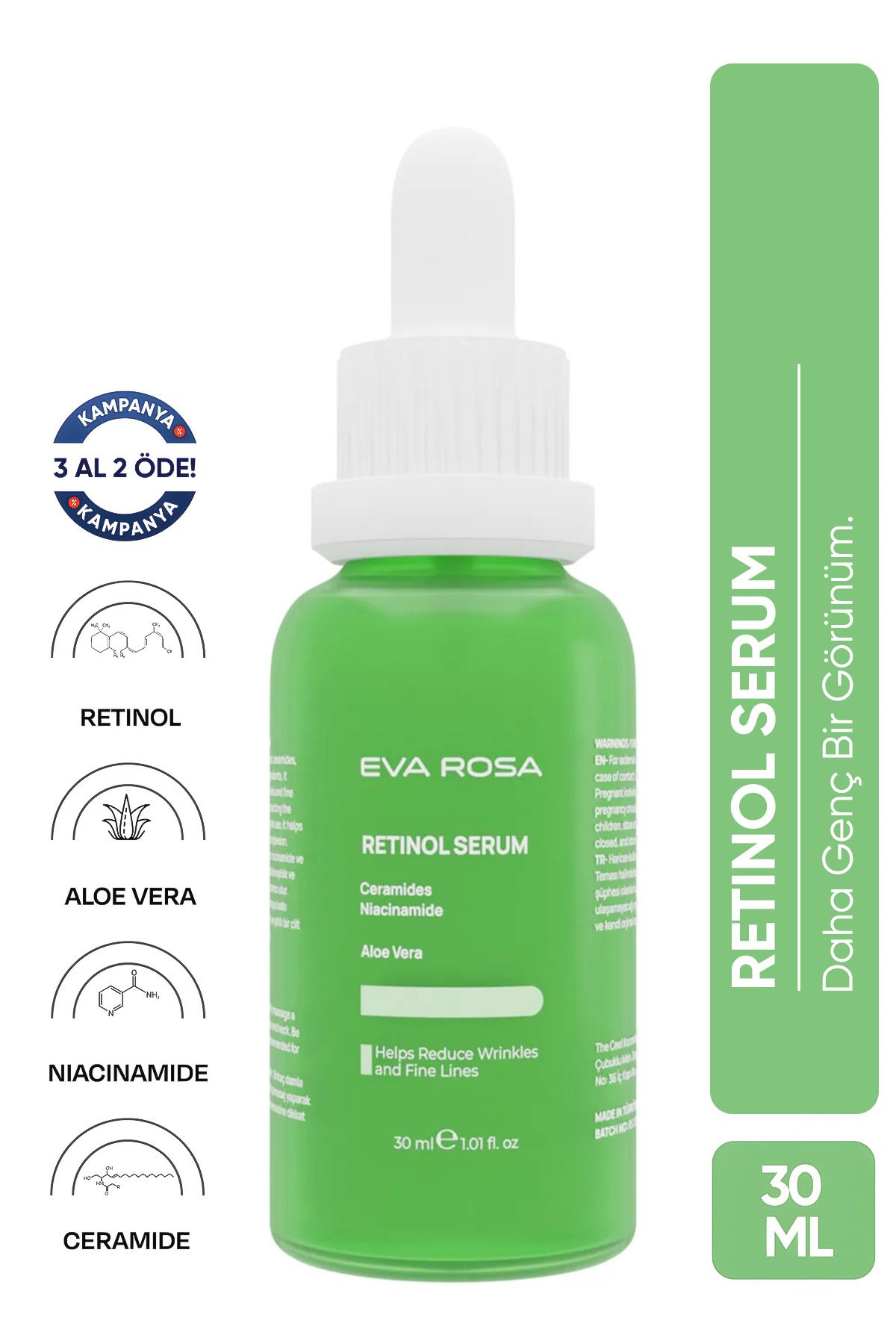 Eva Rosa Yaşlanma Ve Kırışıklık Karşıtı Retinol Serum 30 ml (ONARIR, NEMLENDİRİR, AYDINLATIR)